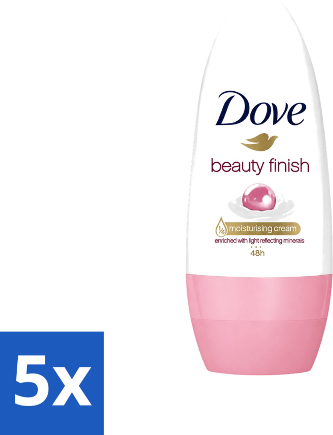 5 x Dove - Deodorant - Roll-On Beauty Finish - Soepele geur en verzorging - 50 ml - Voordeelverpakking - 5 stuks