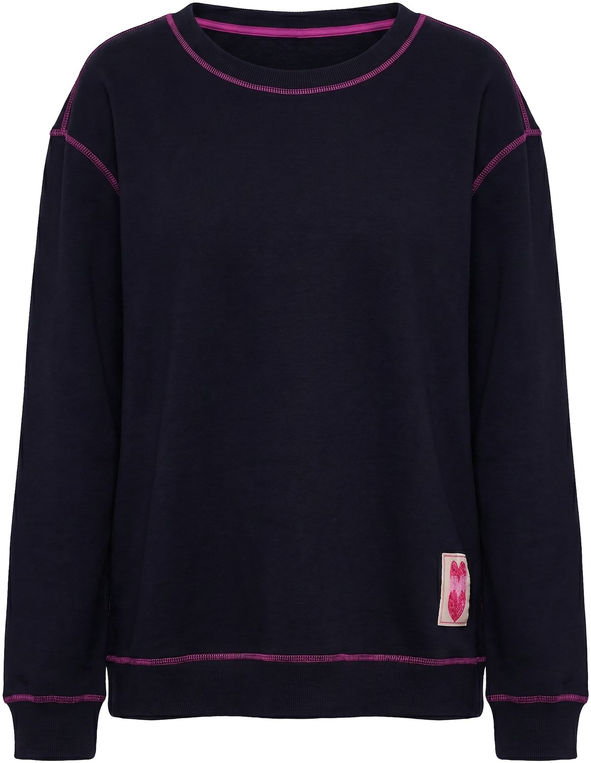 Ulla Popken - Dames - Sweatshirt siernaden oversized ronde hals lange mouwen - Zwart - Maat 46+