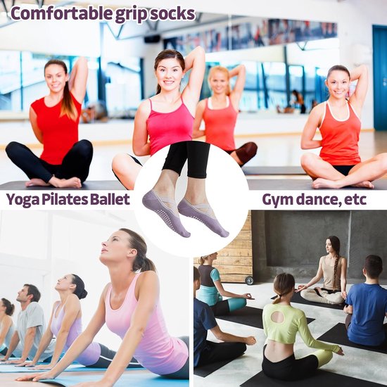 4 Paar Antislip Sokken Dames - Yoga, Pilates, Dans - Kruisband — afbeelding 5