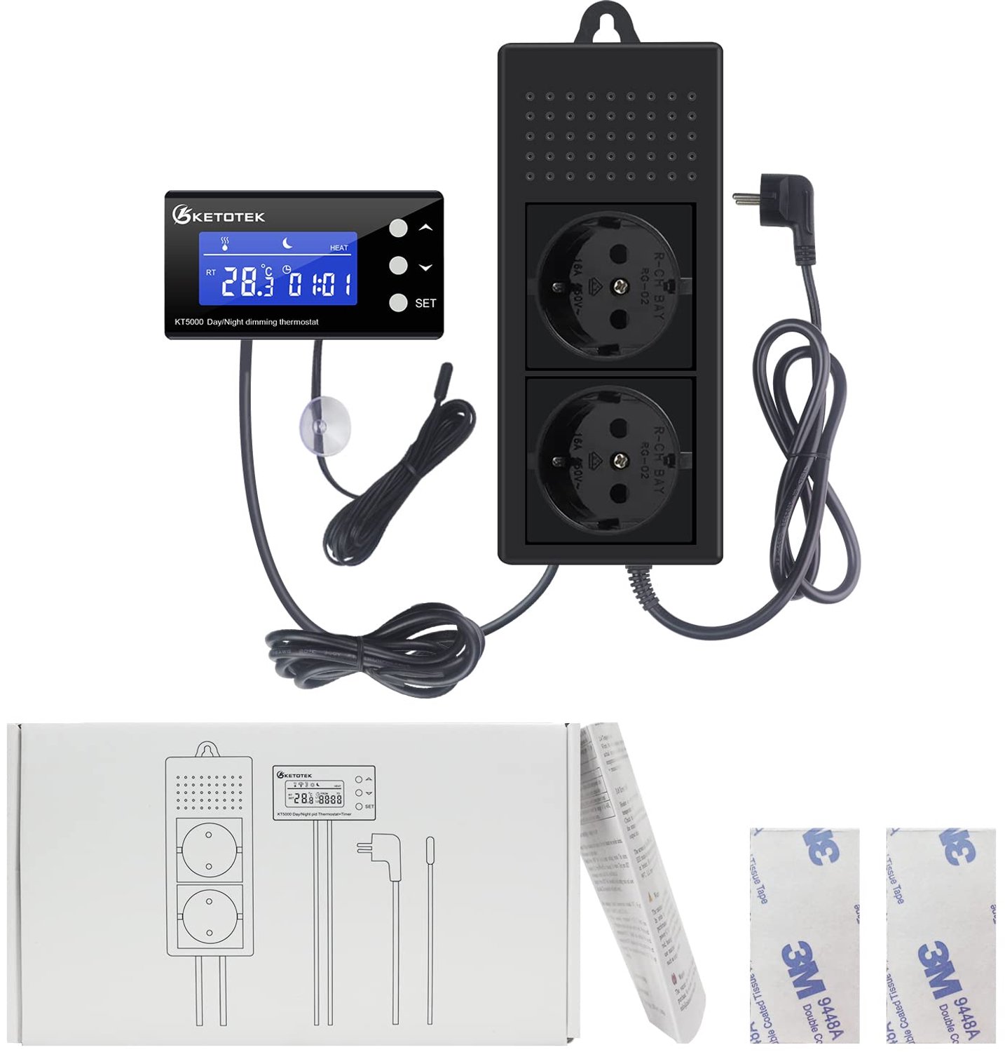 Terrarium Thermostaat – Digitale PID Dimmer met Dag-Nacht Timer – LCD Display – 0-50°C – 220-230V