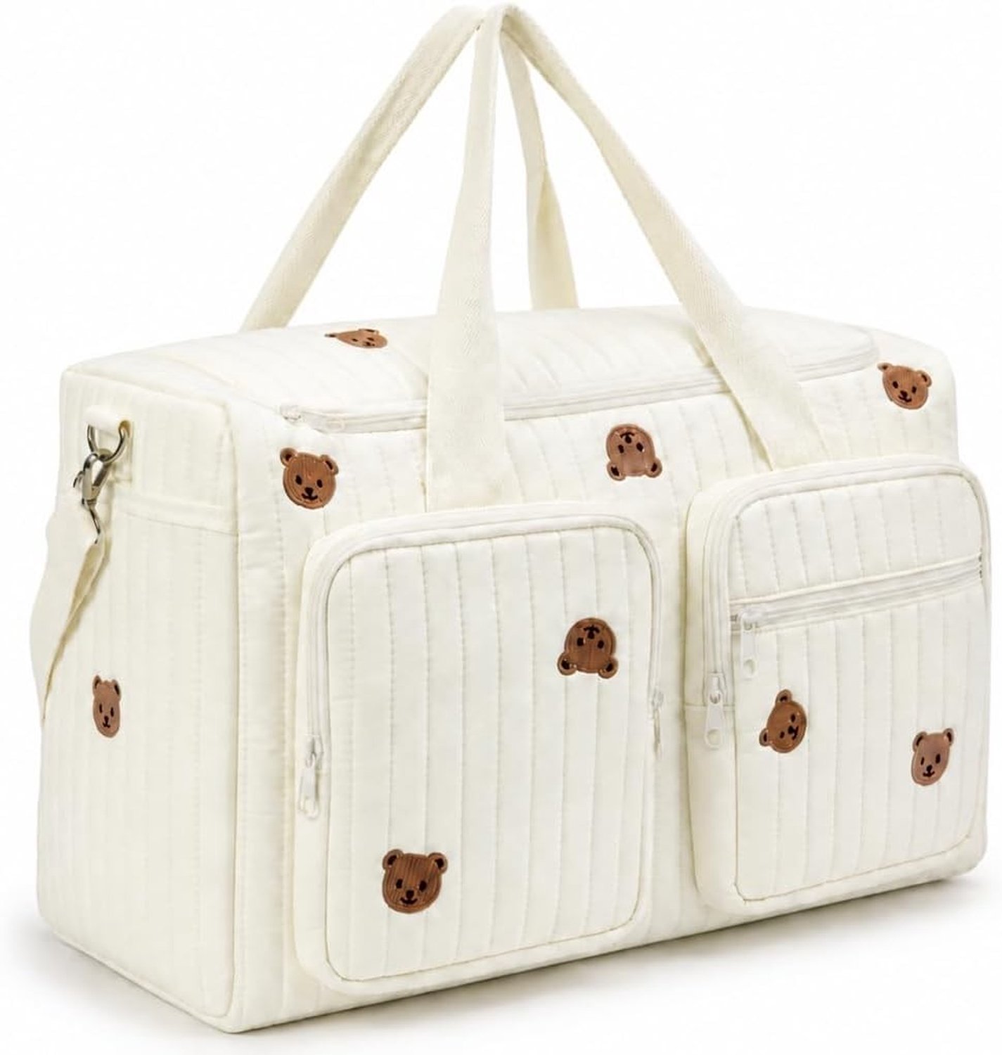Grote luiertas organizer 48x26x22 cm, multifunctionele tas voor babyspullen met geborduurd berenmotief