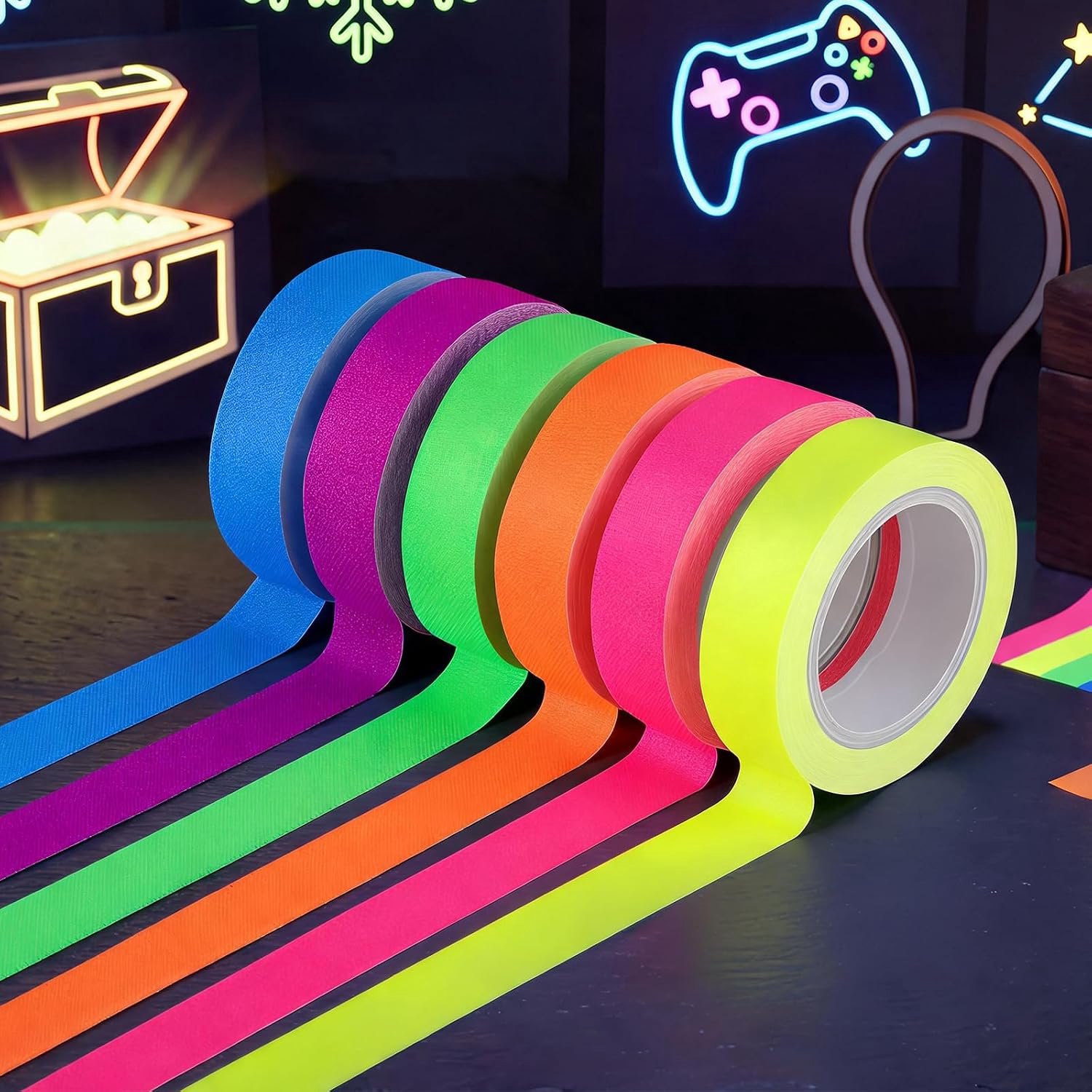 Neon plakband 15 mm x 5 m - 6 rollen - Luminiscerend onder UV-licht - Ideaal voor kleurcodering - Homevero