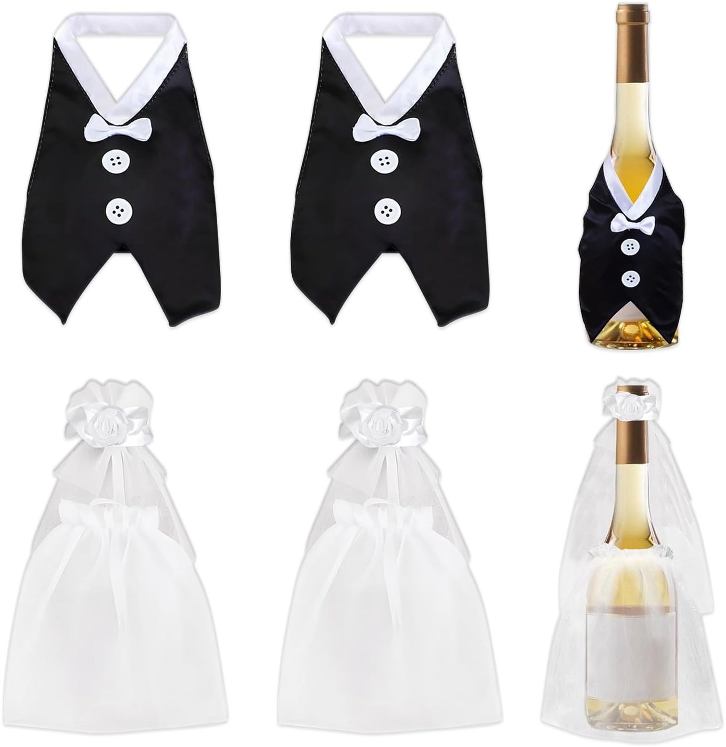 Set van 4 Decoratieve Wijnfleshoezen voor Bruid en Bruidegom