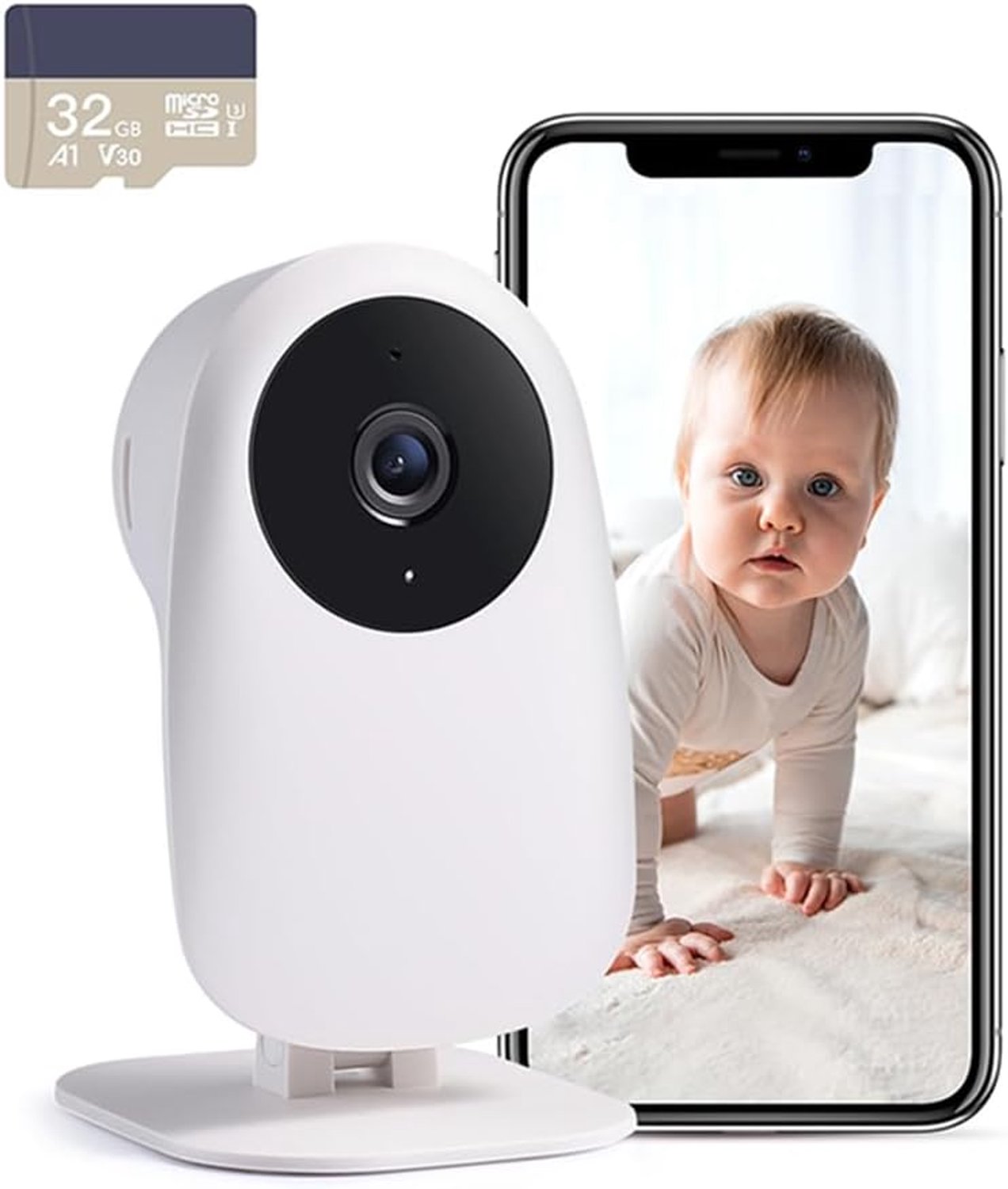 [Exclusief bij Amazon] Babymonitor met micro-SD-kaart, 1080p, voor baby's, oppas ouderen en huisdierbewaking, werkt met Alexa