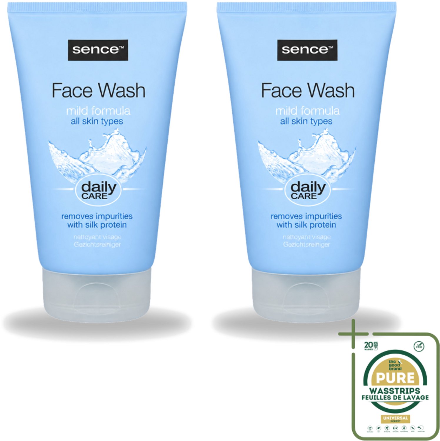 2 x Sence - Alle Huidtypes - Face Wash - Verfrissend - 150 ml - Wasstrips - Face Wash - Huid Reinigen - Huid Verzorgen - Huid Verfrissen - Zijdeproteïne
