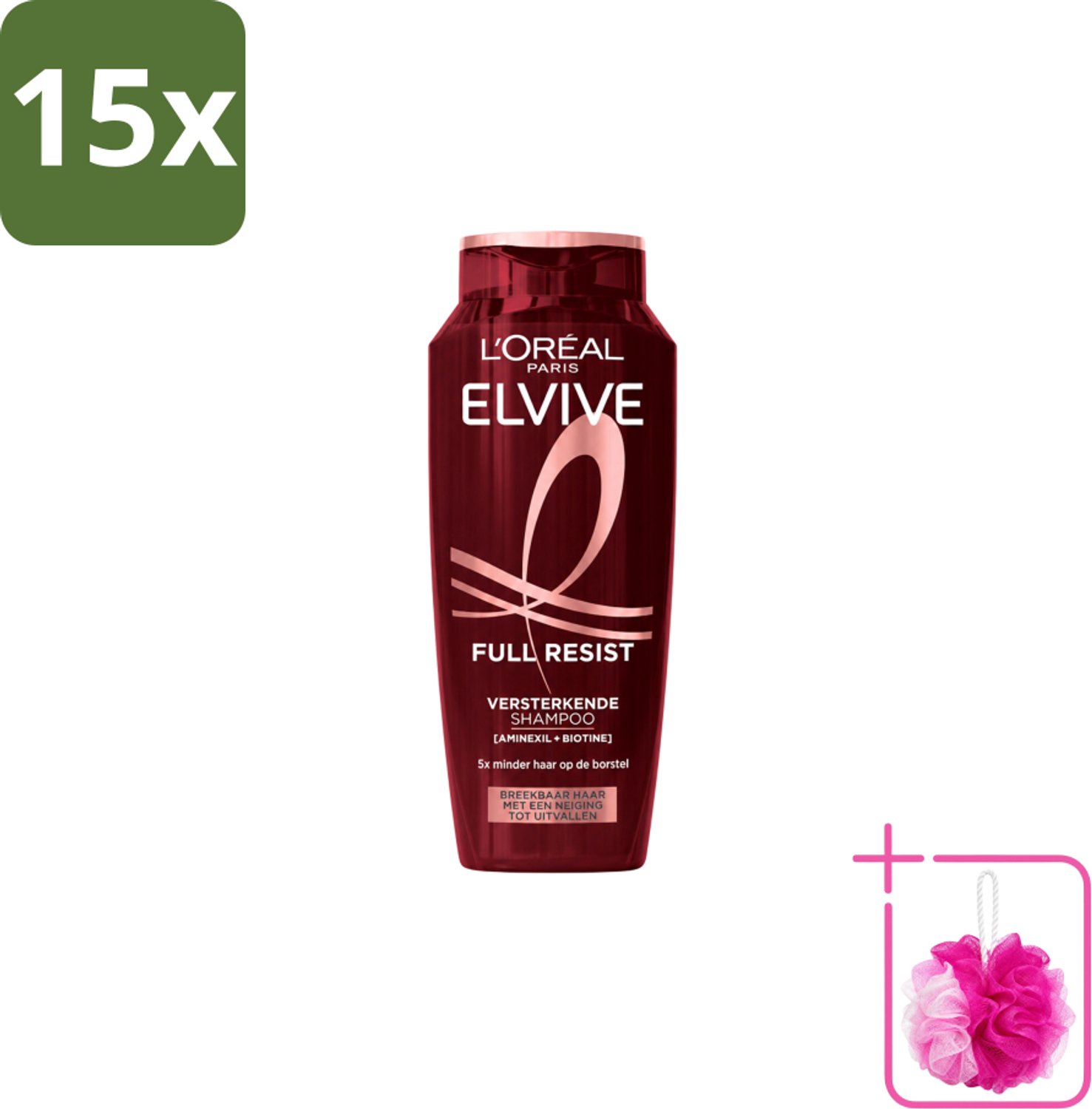 15 x L’Oréal Paris Elvive – Shampoo – Full Resist – Versterkend met Aminexil & Biotine – 250 ml - Bulkverpakking - Haarbreuk - Douchemop - Versterkend haar