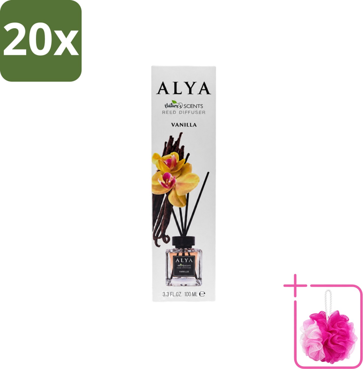 20 x Alya – Reed Diffuser – Vanilla – Interieurparfum - Bulkverpakking - Geurstokjes - Douchemop - Vanille