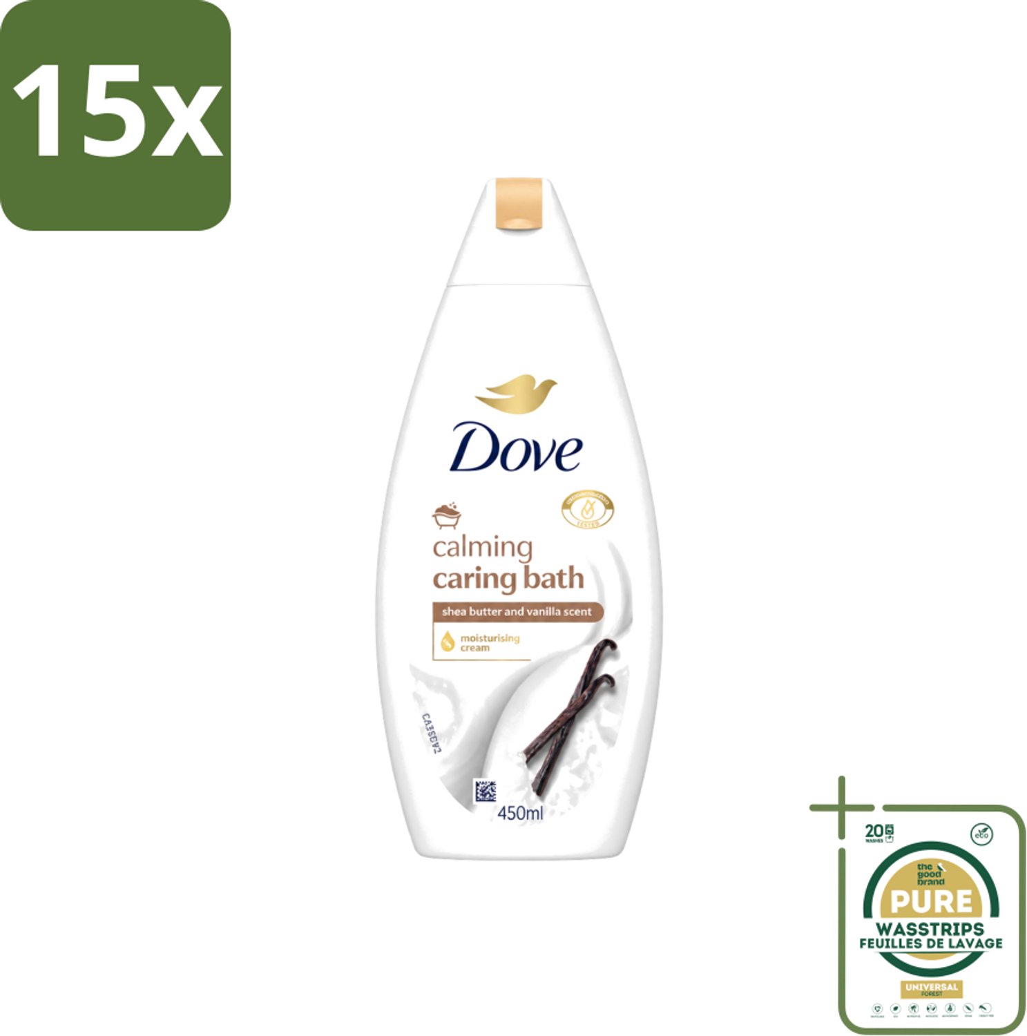 15 x Dove – Badcrème – Sheaboter & Vanille – 450 ml - Wasstrips - Badcrème - Sheaboter - Vanille - Huid Verzorging - Voedende Badcrème