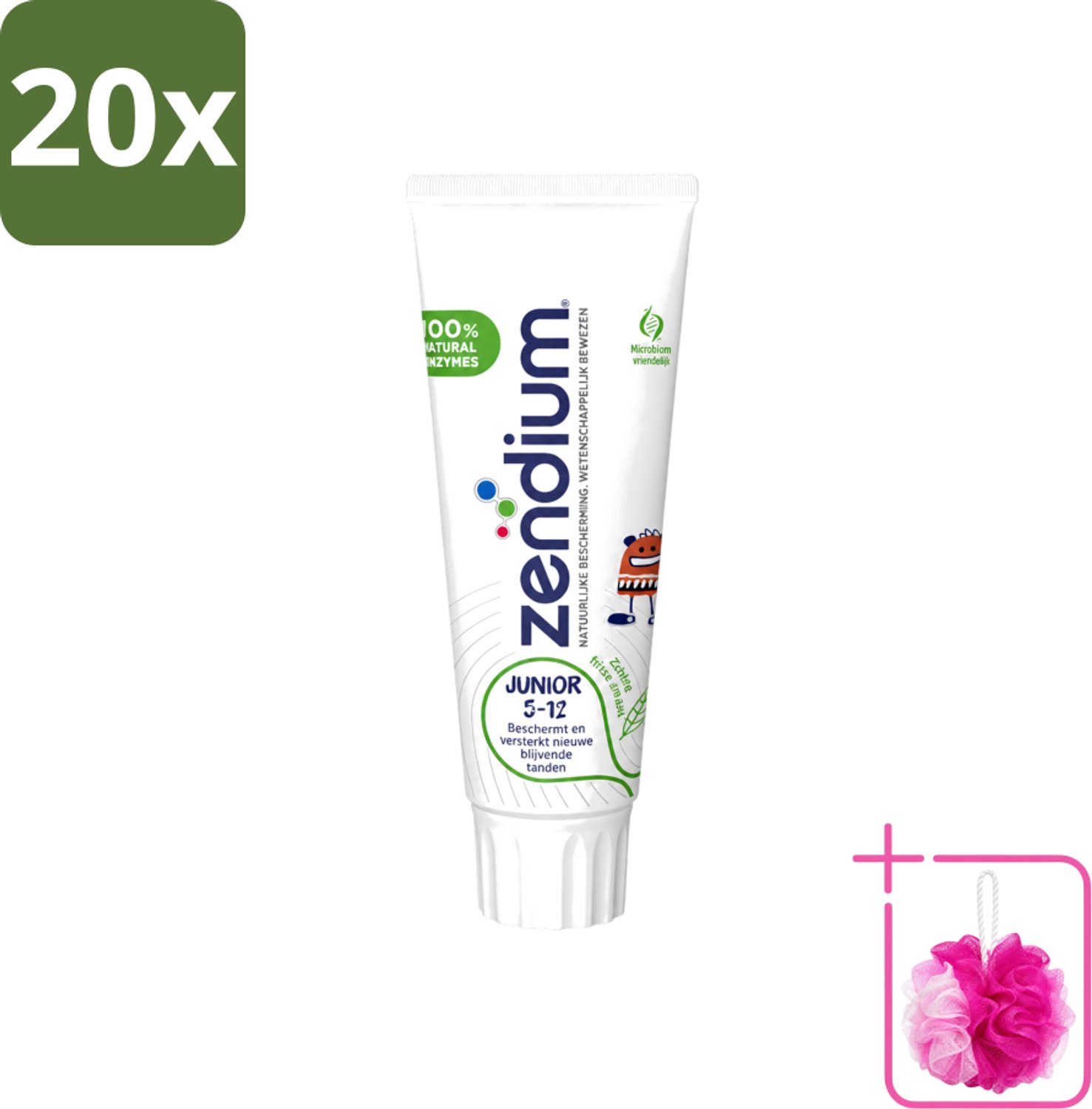 20 x Zendium - Junior 5-12 Jaar - Tandpasta - Natuurlijke Enzymen - 75 ml - Bulkverpakking - Tandpasta voor kinderen - Douchemop - Melktanden beschermen