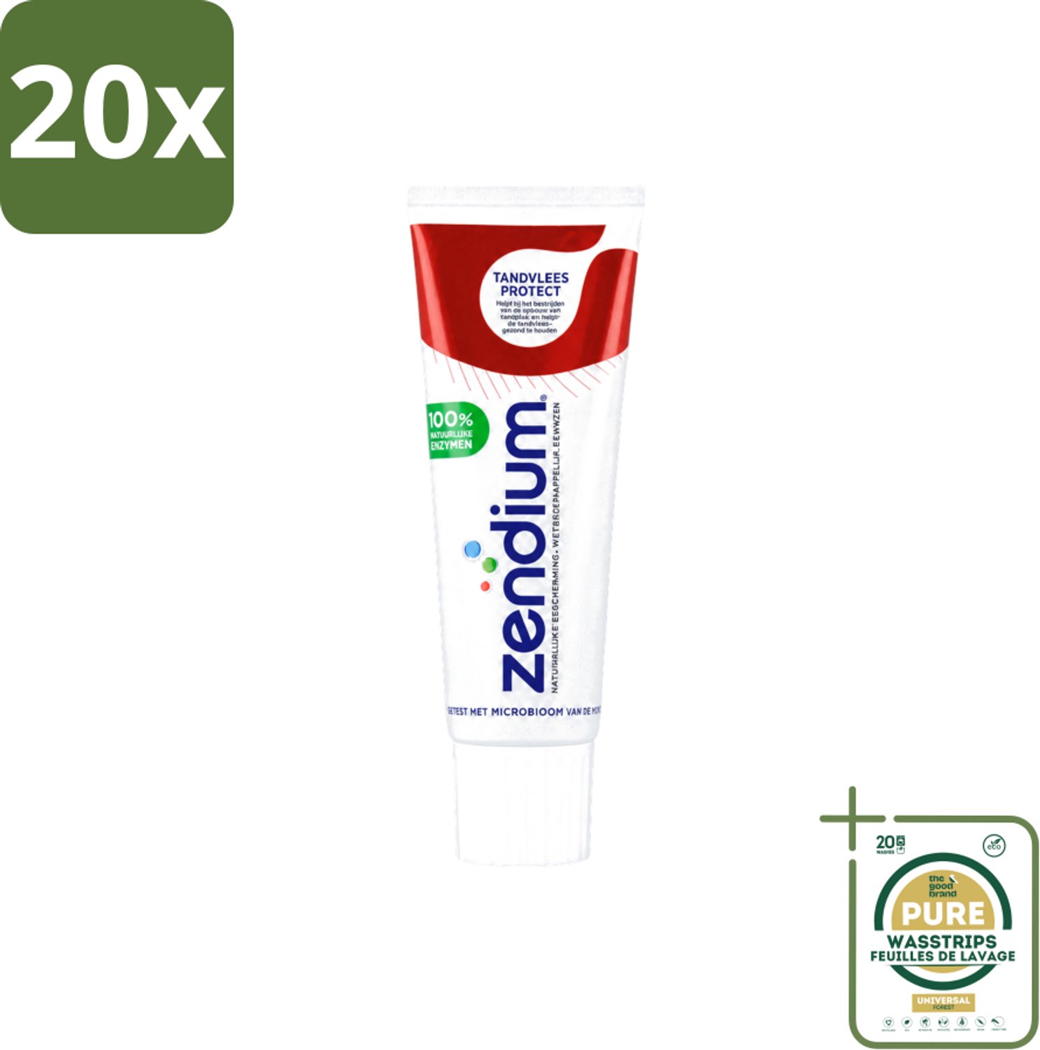 20 x Zendium – Tandpasta – Tandvlees Protect – 75 ml - Wasstrips - Gevoelig Tandvlees - Natuurlijke Tandpasta - Tandvlees Bescherming - Milde Tandpasta - Fluoride