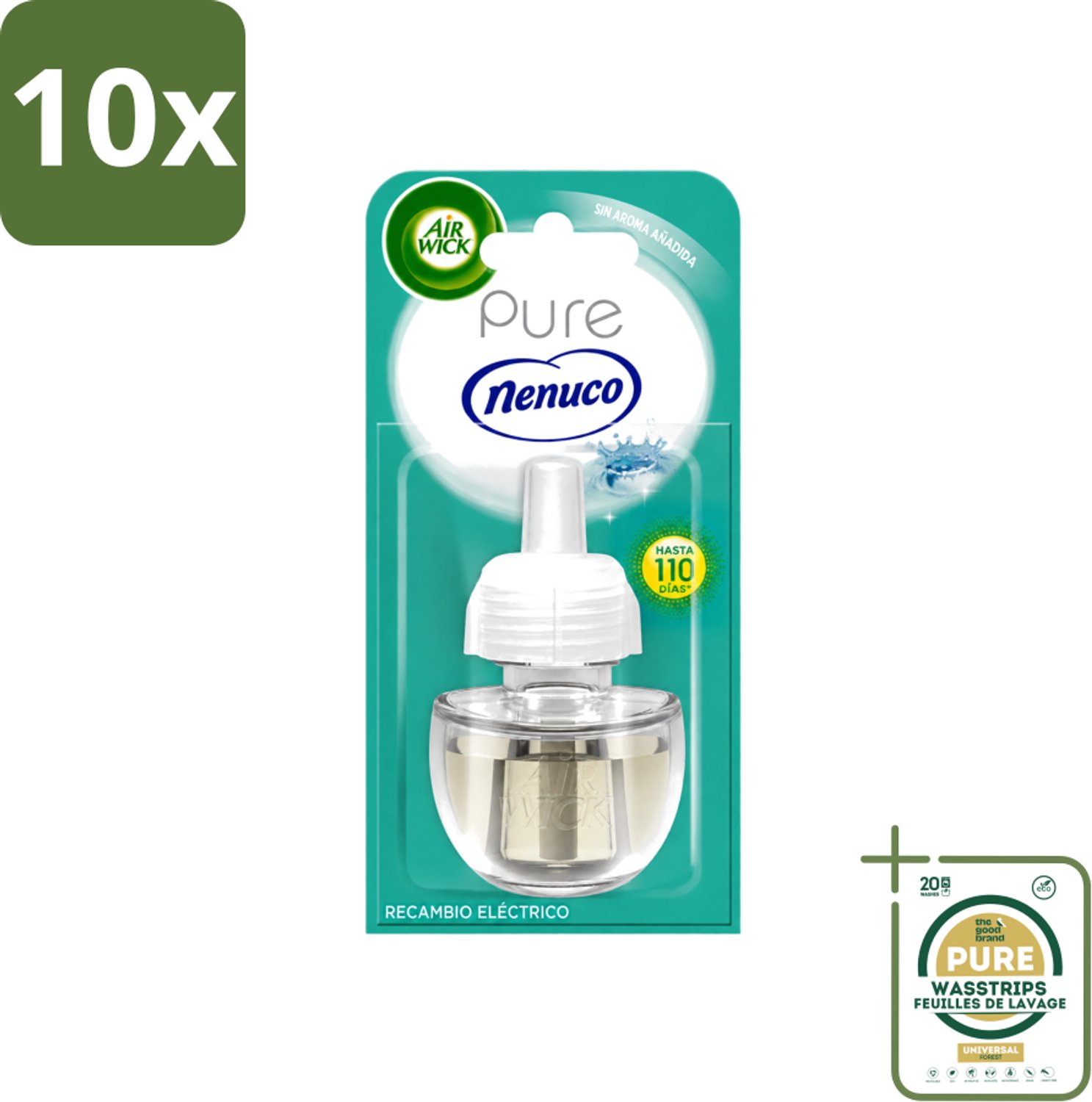 10 x Air Wick - Luchtverfrisser Navulling - Pure Nenuco - Elektrische Geurverspreider - 19 ml - Wasstrips - Nenuco Geur - Luchtverfrisser - Elektrische Geurverspreider - Navulling - Essentiële Oliën