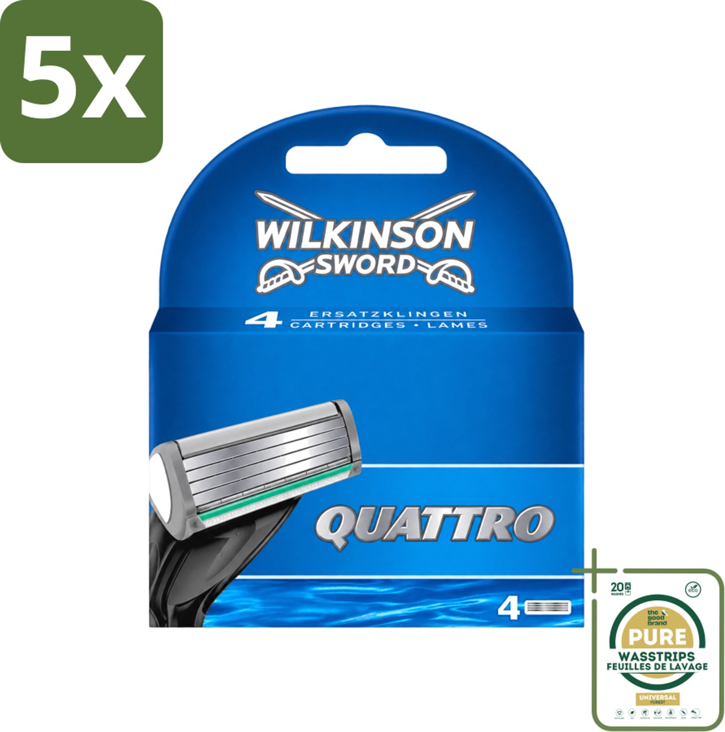 5 x Wilkinson - Navulmesjes Quattro - Met Precisietrimmer - 4 scheermesjes - Wasstrips - Scheermesjes - Navulmesjes - Precisietrimmer - Titaniumcoating - Huidvriendelijk