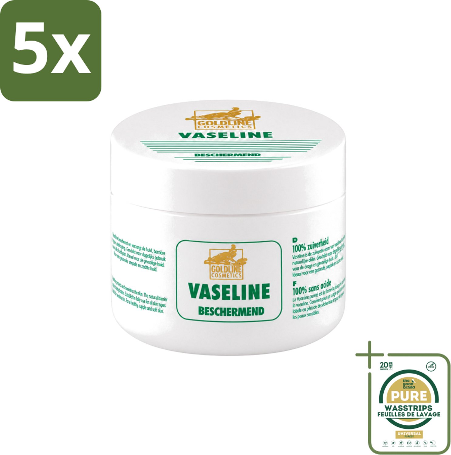 5 x Goldline - Vaseline - Huidverzorging - Beschermend & Hydraterend - 250 ml - Wasstrips - Huidverzorging - Hydratatie - Bescherming - Droge Huid - Uitdroging