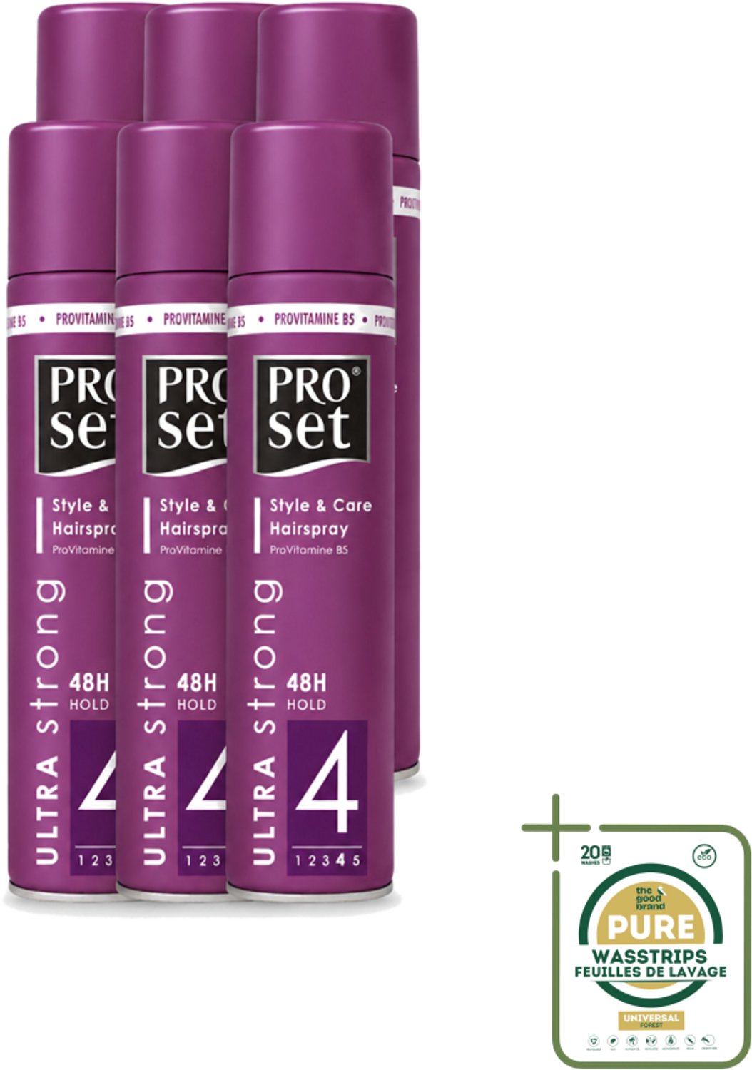 6 x Proset - Haarspray - Ultra Sterk - 48 uur Werking - 250 ml - Wasstrips - Haarspray - 48 Uur Fixatie - Ultra Sterk - ProVitamine B5 - Langdurige Fixatie