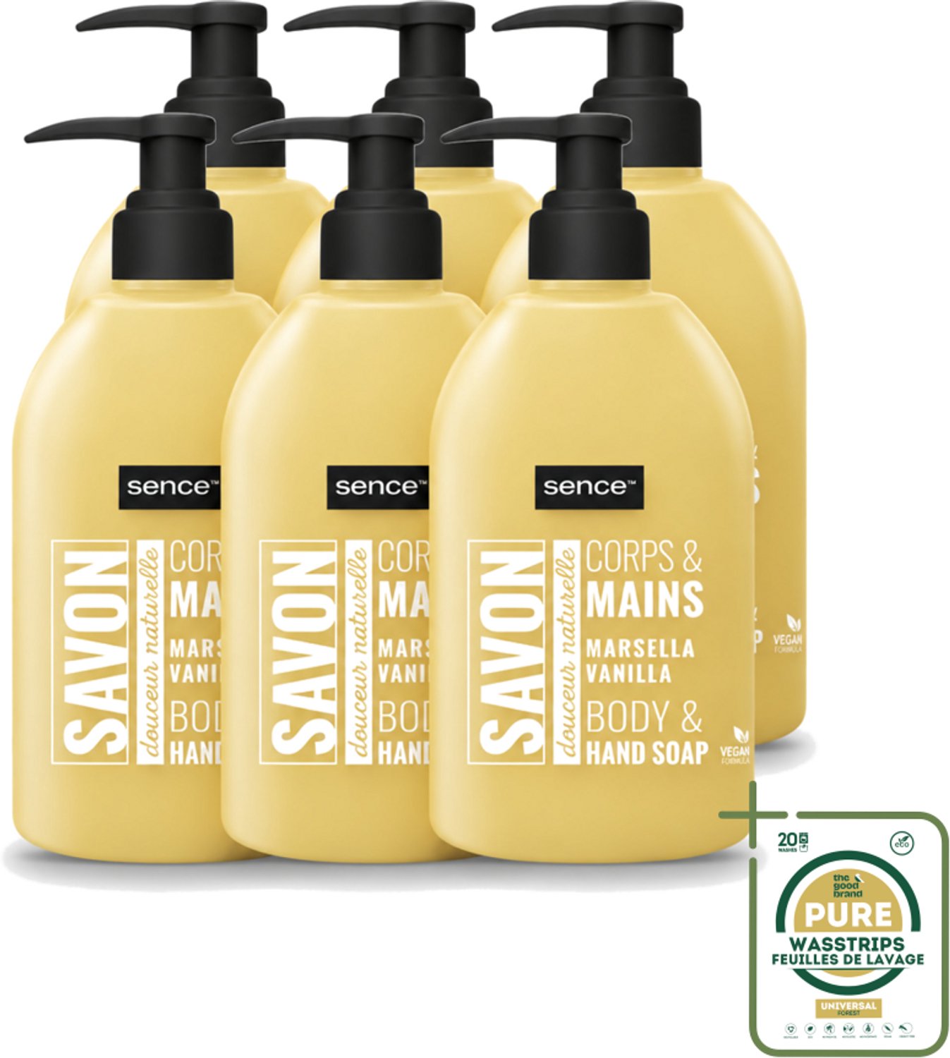 6 x Sence - La Maison Du Savon De Marseille - Handzeep - Vanille - Hygiënisch - 500 ml - Wasstrips - Savon De Marseille - Handzeep - Vanille - Hygiëne - Reiniging