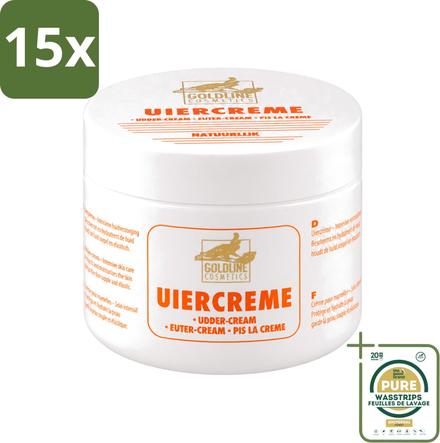 15 x Goldline - Uiercrème - Huidverzorging - Intensief Hydraterend - 250 ml - Wasstrips - Uiercrème - Huidverzorging - Hydratatie - Droge Huid - Gevoelige Huid