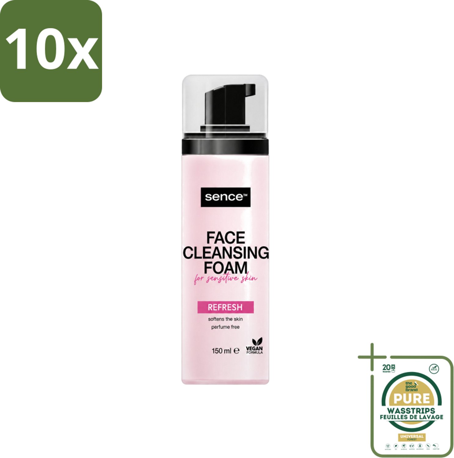 10 x Sence - Gevoelige Huid - Gezichtsreiniger - Foam - 150 ml - Wasstrips - Gevoelige Huid Reinigen - Gezichtsreiniger - Schuimreiniger - Poriën Reinigen - Make-up Verwijderen