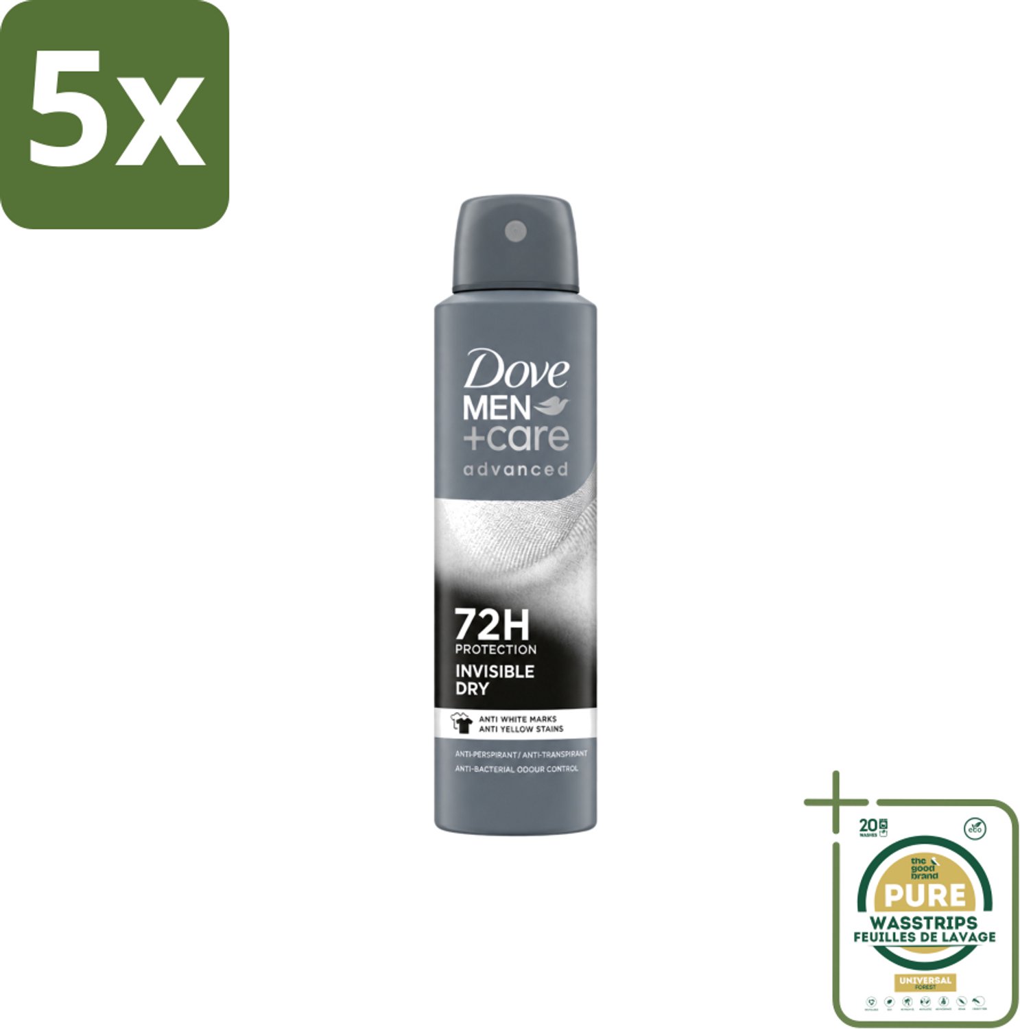 5 x Dove Men+Care – Deodorant Spray – Invisible Dry – 150 ml - Wasstrips - Deodorant Spray Mannen - Deodorant Spray Voor Mannen - Deodorant Spray Zonder Vlekken - Deodorant Spray Voor Oksels - Deodorant Spray Voor Sport