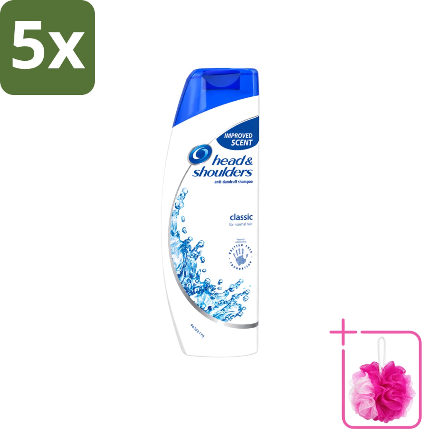 5 x Head & Shoulders - Shampoo - Classic Clean - 250ml - Bulkverpakking - Anti-roos shampoo - Douchemop - Roosvrij haar