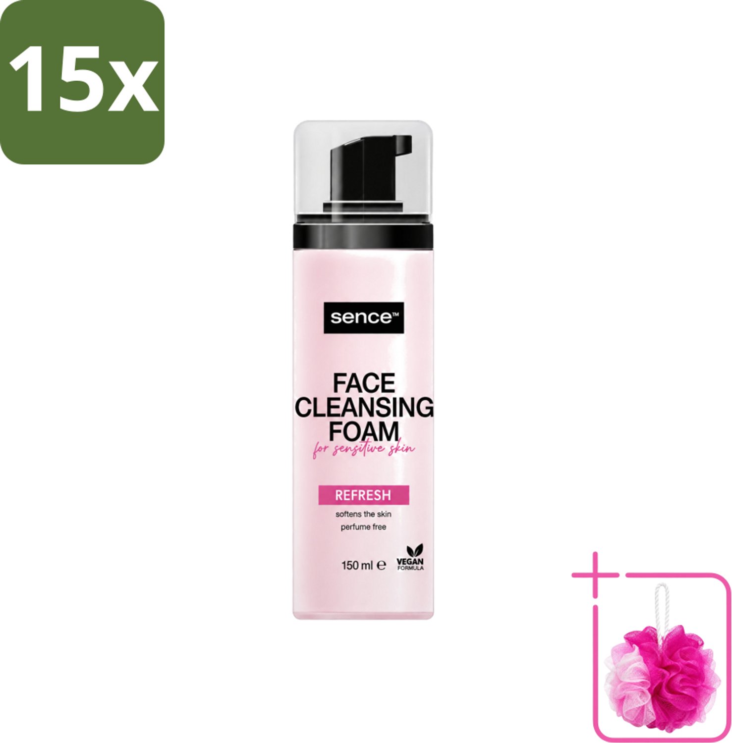 15 x Sence - Gevoelige Huid - Gezichtsreiniger - Foam - 150 ml - Bulkverpakking - Gevoelige huid reinigen - Douchemop - Gezichtsreiniger foam