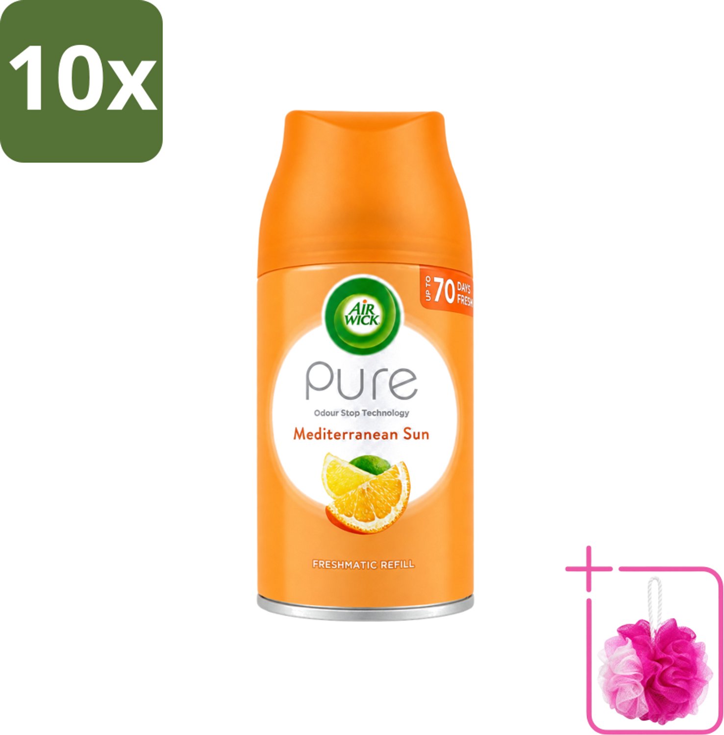 10 x Air Wick - Luchtverfrisser Navulling - Mediterrane Zon - Automatische Spray - 250 ml - Bulkverpakking - Luchtverfrisser - Douchemop - Geur