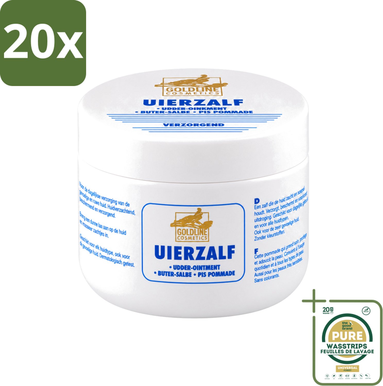 20 x Goldline - Uierzalf - Bodycrème - Beschermend - 250 ml - Wasstrips - Uierzalf - Bodycrème - Huidbescherming - Huidverzorging - Gevoelige Huid