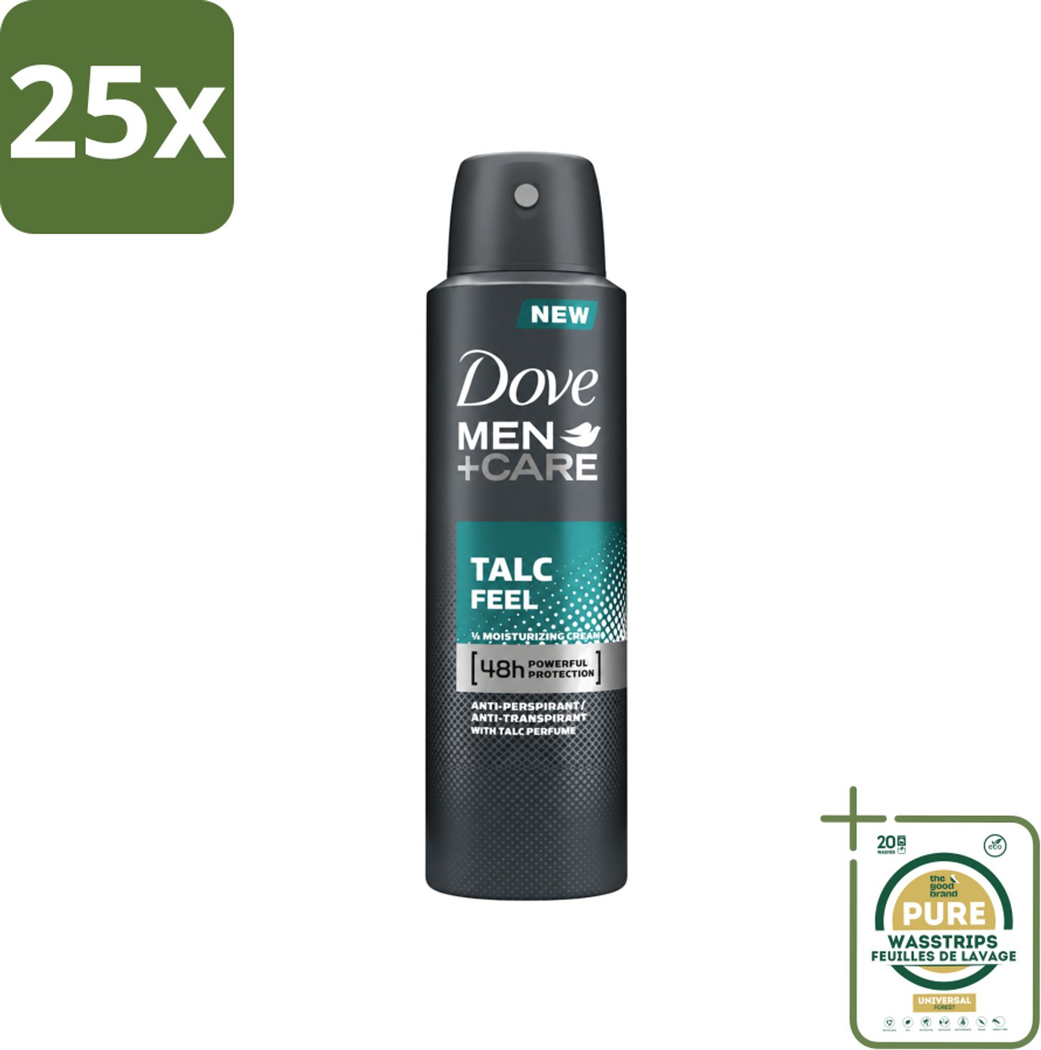 25 x Dove - Deodorant - Men Care Talc Feel - Zachte en verzorgende bescherming - 150 ml - Wasstrips - Deodorant Spray - Zweetbescherming - Frisheid - Huidbescherming - Men Care