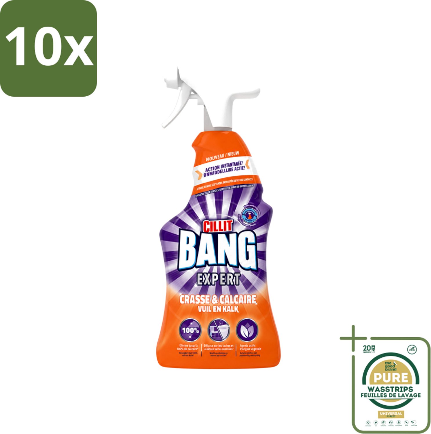 10 x Cillit Bang - Lime & Grime Spray - Verwijdert Vuil en Kalk - 750 ml - Wasstrips - Kalk Verwijderen - Vet Verwijderen - Vuil Verwijderen - Reinigings Spray - Keuken Reinigen
