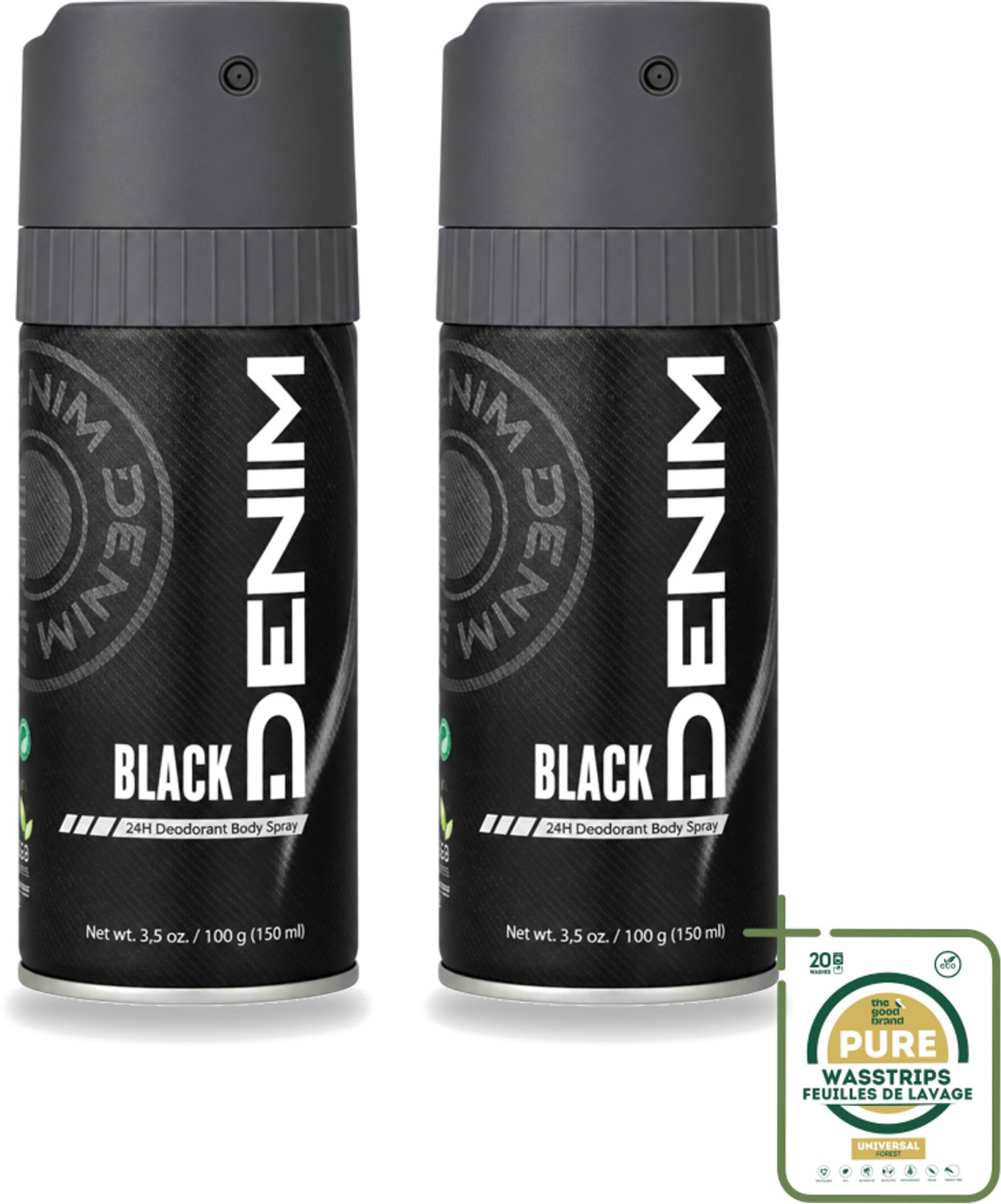 2 x Denim - Deodorant Aerosol - Black Geur - Voor Mannen - 150 ml - Wasstrips - Deodorant Spray Mannen - Deodorant Spray - Deodorant Aerosol - Deodorant Spray 150 Ml - Deodorant Spray Denim Black
