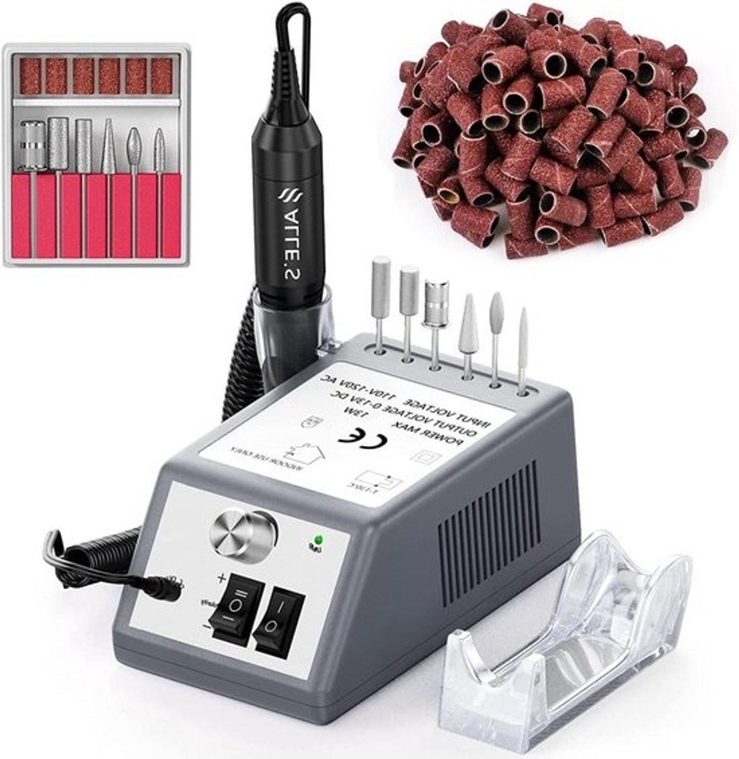 Elektrische nagelfrees - Nagelvijl - Nagels vormen - 20.000 RPM - 6 bits inbegrepen - Grijs