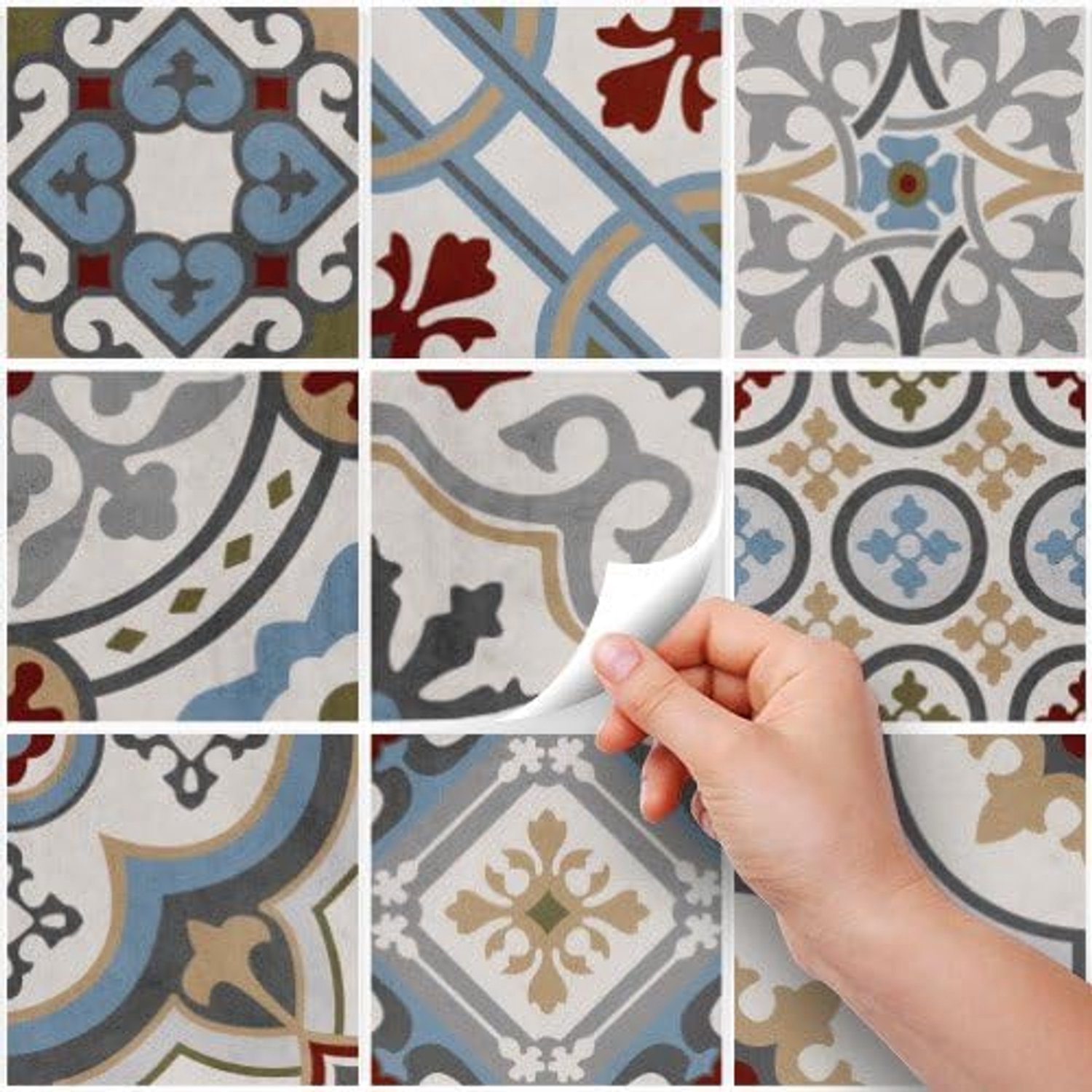 Tegelstickers Badkamer en Keuken 10 Pcs 20x20 cm - PS00171 Wanddecoratie van PVC Waterbestendig Tegels Mozaïek Cementtegels in Azulejos-stijl