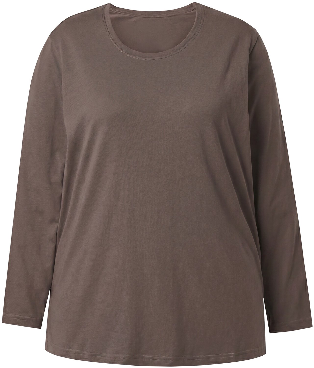 Ulla Popken - Dames - Shirt relaxed ronde hals lange mouwen - Donkertaupe - Maat 46+