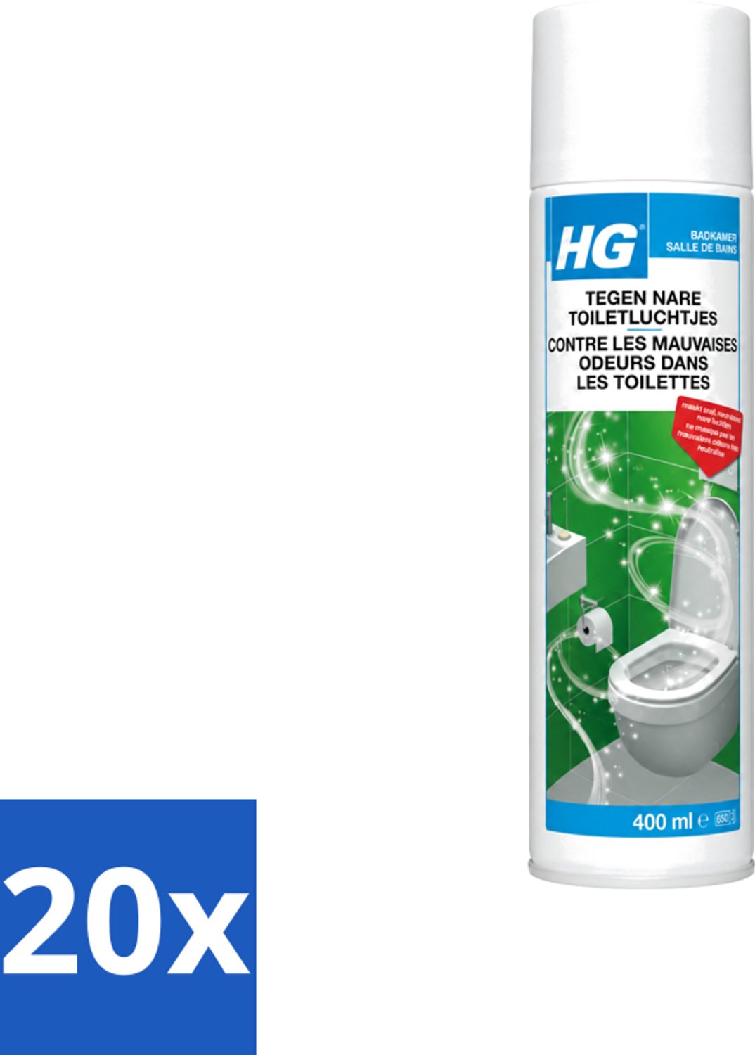 20 x HG - Tegen Nare Toiletluchtjes - Neutraliseert Alle Luchtjes - Natuurlijk Zuiveringsproces - 400 ml - Voordeelverpakking - 20 stuks