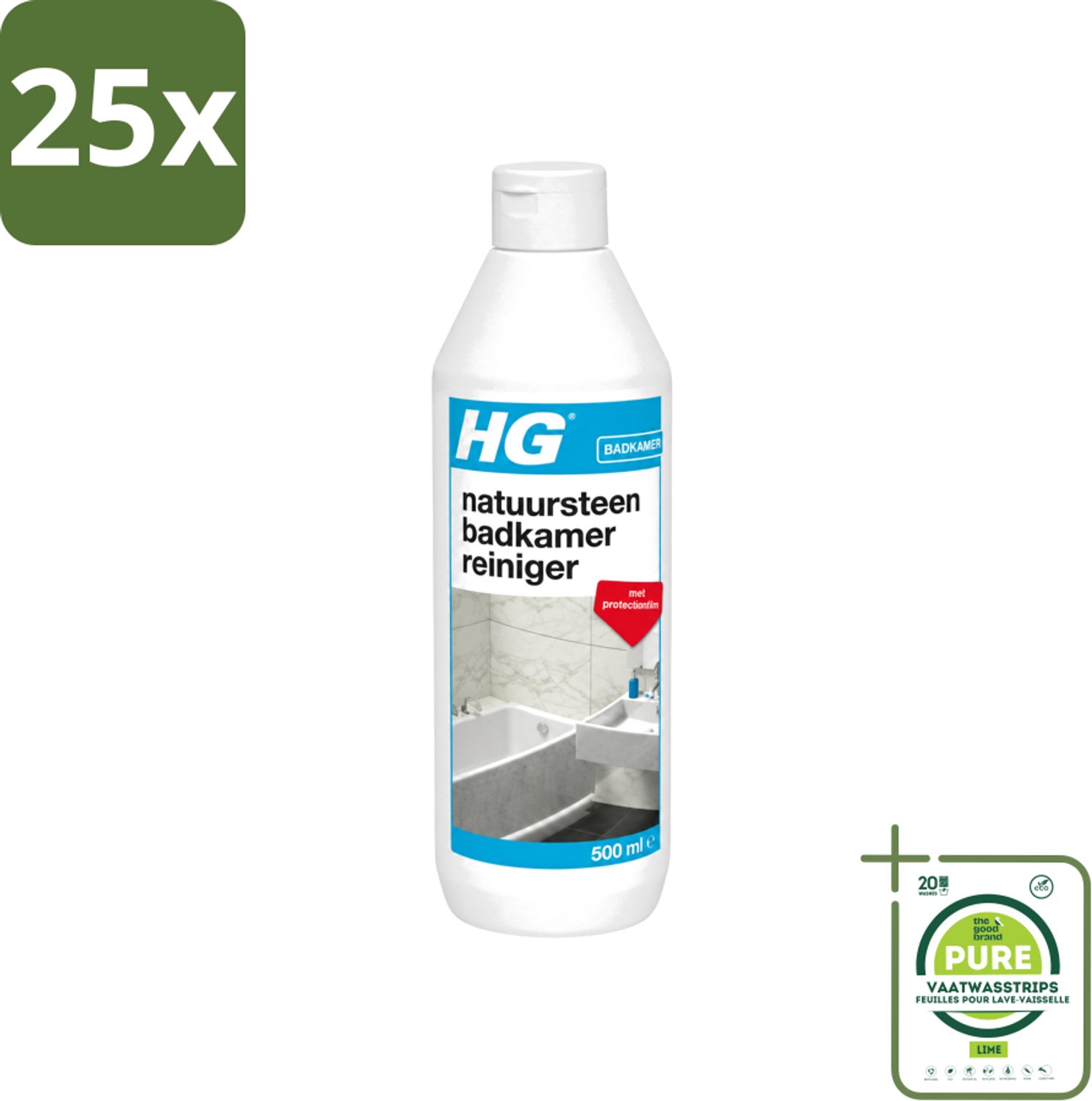 25 x HG - Natuursteen Badkamerreiniger - Beschermt & Reinigt - 500 ml - Grootverpakking - Vaatwasstrips - Badkamerreiniger - Natuursteen Reinigen - Marmer Reinigen - Kalkaanslag Verwijderen - Badkamer Reinigen