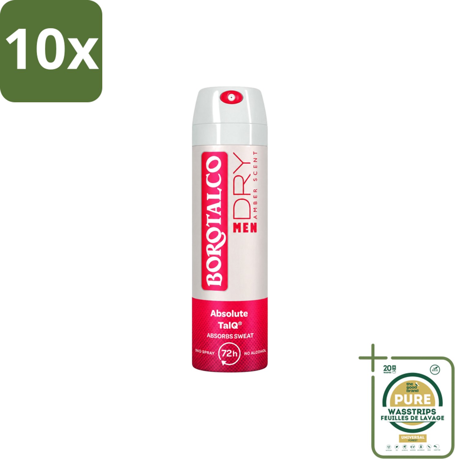 10 x Borotalco – Deodorant Spray – Men Amber Geur – 150 ml - Wasstrips - Deodorant Spray - Mannelijke Geur - Amber - Frisheid - Transpiratie