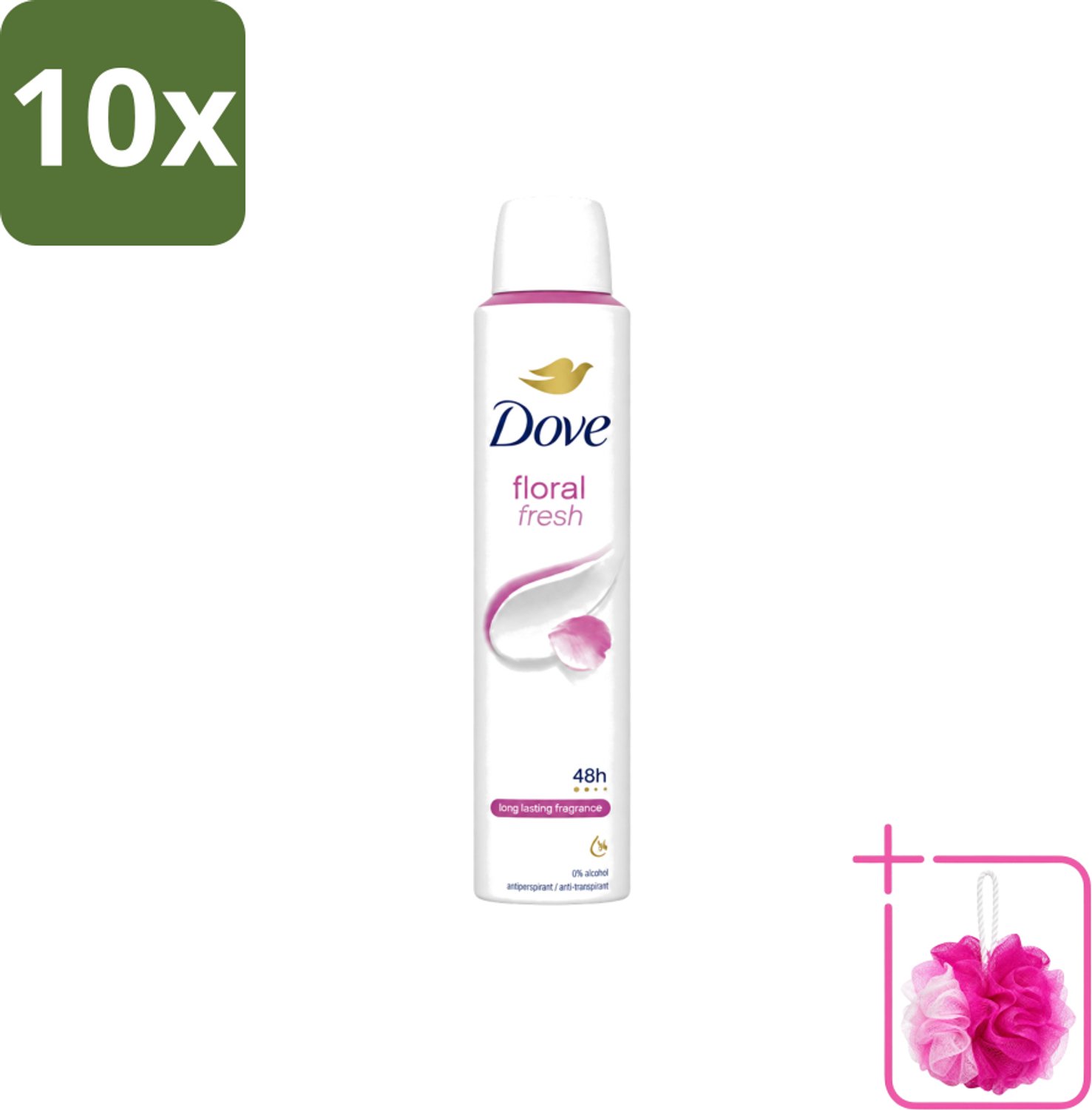 10 x Dove – Deodorant Spray – Floral Fresh – 200 ml - Bulkverpakking - Anti-transpirant spray - Douchemop - Zweetvermindering