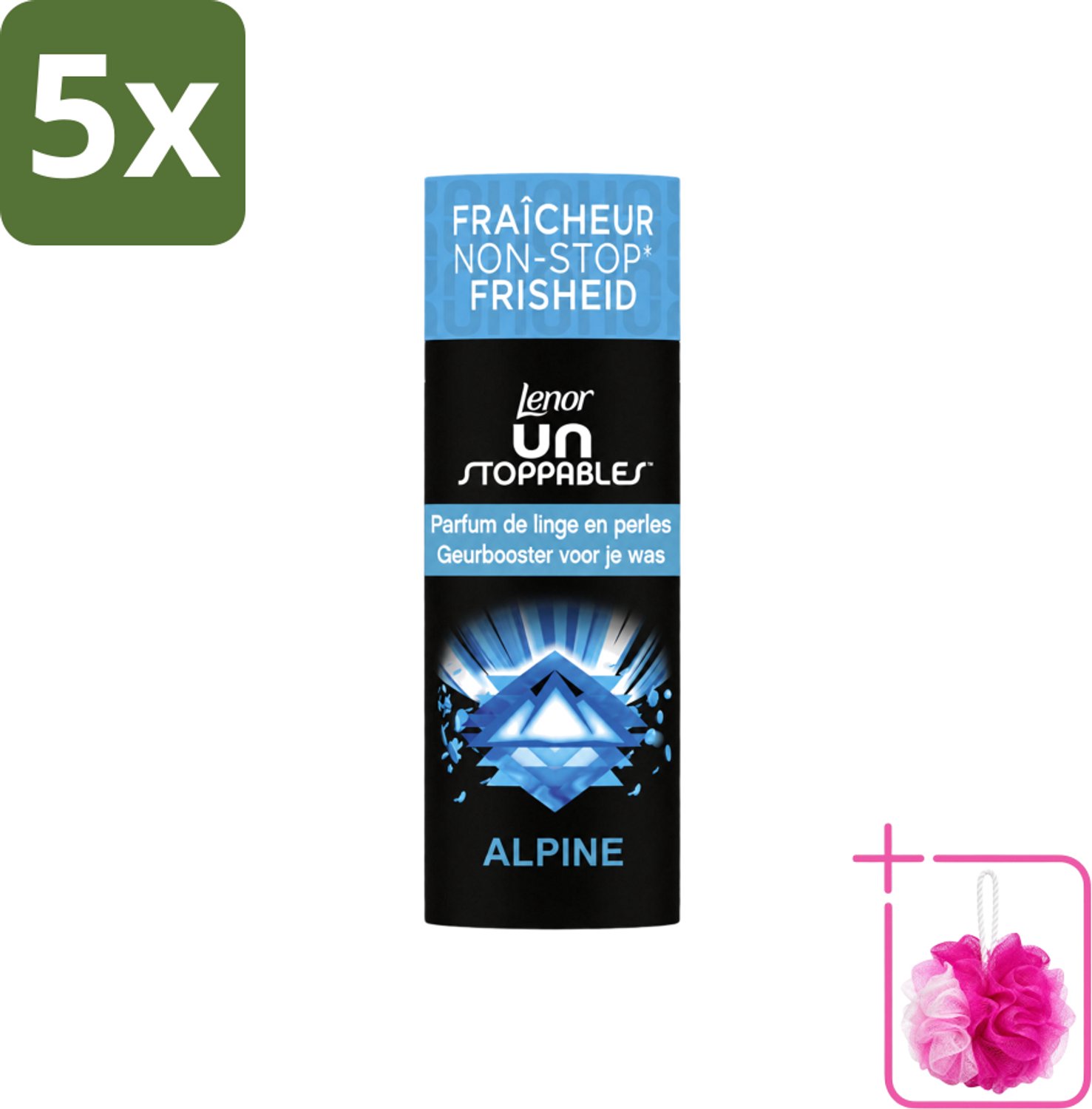 5 x Lenor Unstoppables – Geurbooster – Alpine – 19 Wasbeurten – 235 g - Bulkverpakking - Geurbooster wasgoed - Douchemop - Frisheid wasgoed