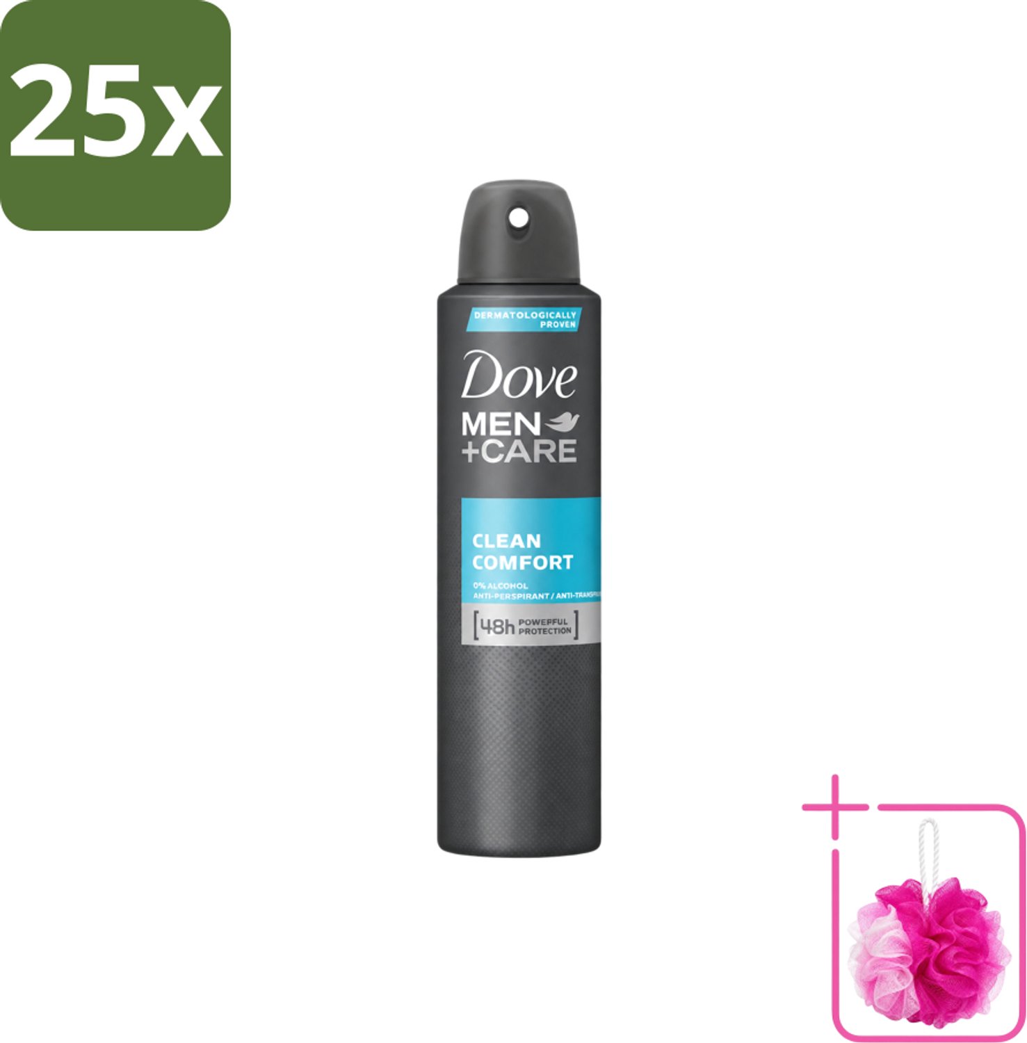 25 x Dove Men+Care – Deodorant Spray – Clean Comfort – 200 ml - Bulkverpakking - Anti-transpirant spray - Douchemop - Okselgeur