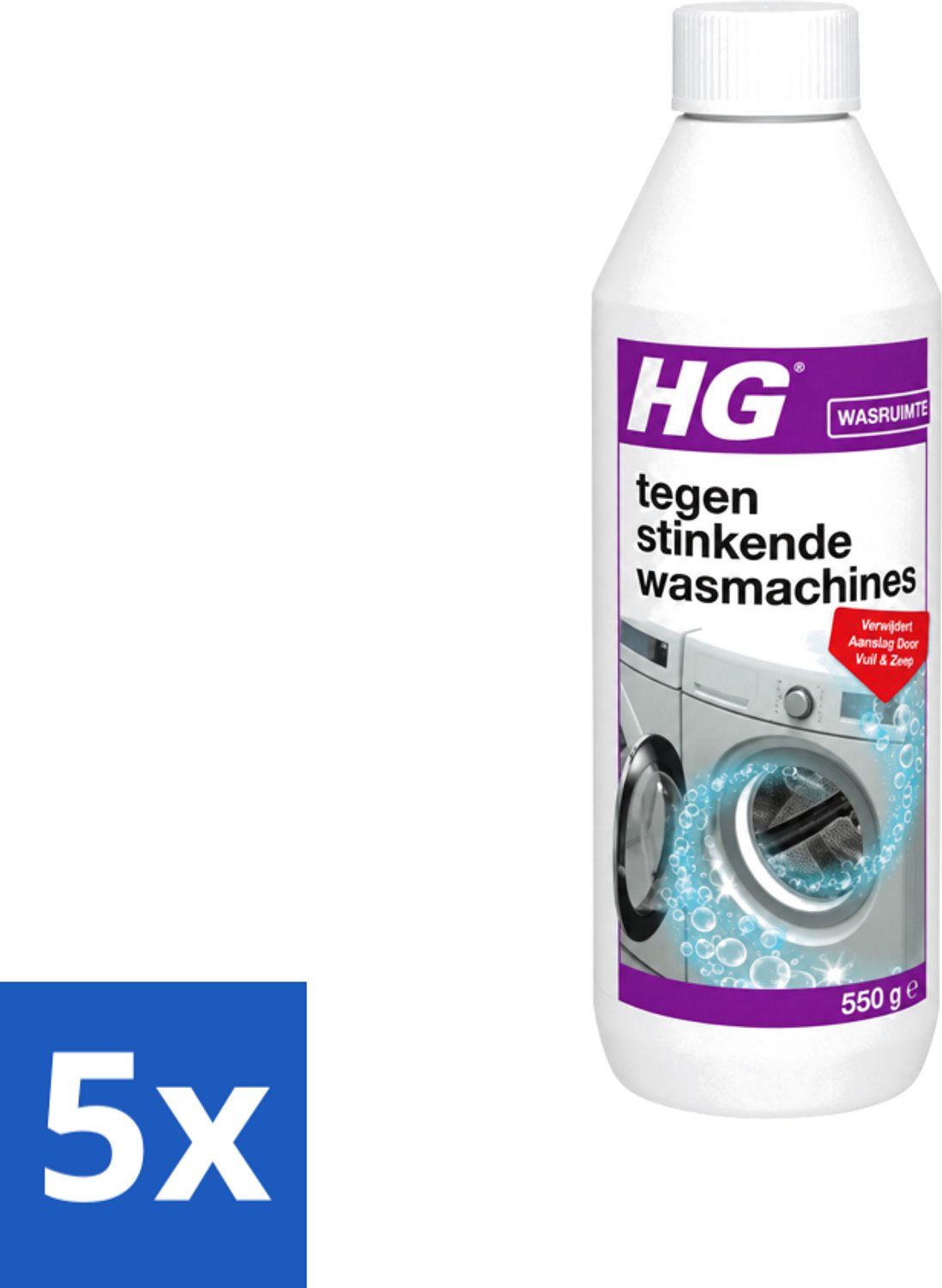 5 x HG - Tegen Stinkende Was - Verwijdert Aanslag Door Vuil & Zeep - 550 g - Voordeelverpakking - 5 stuks