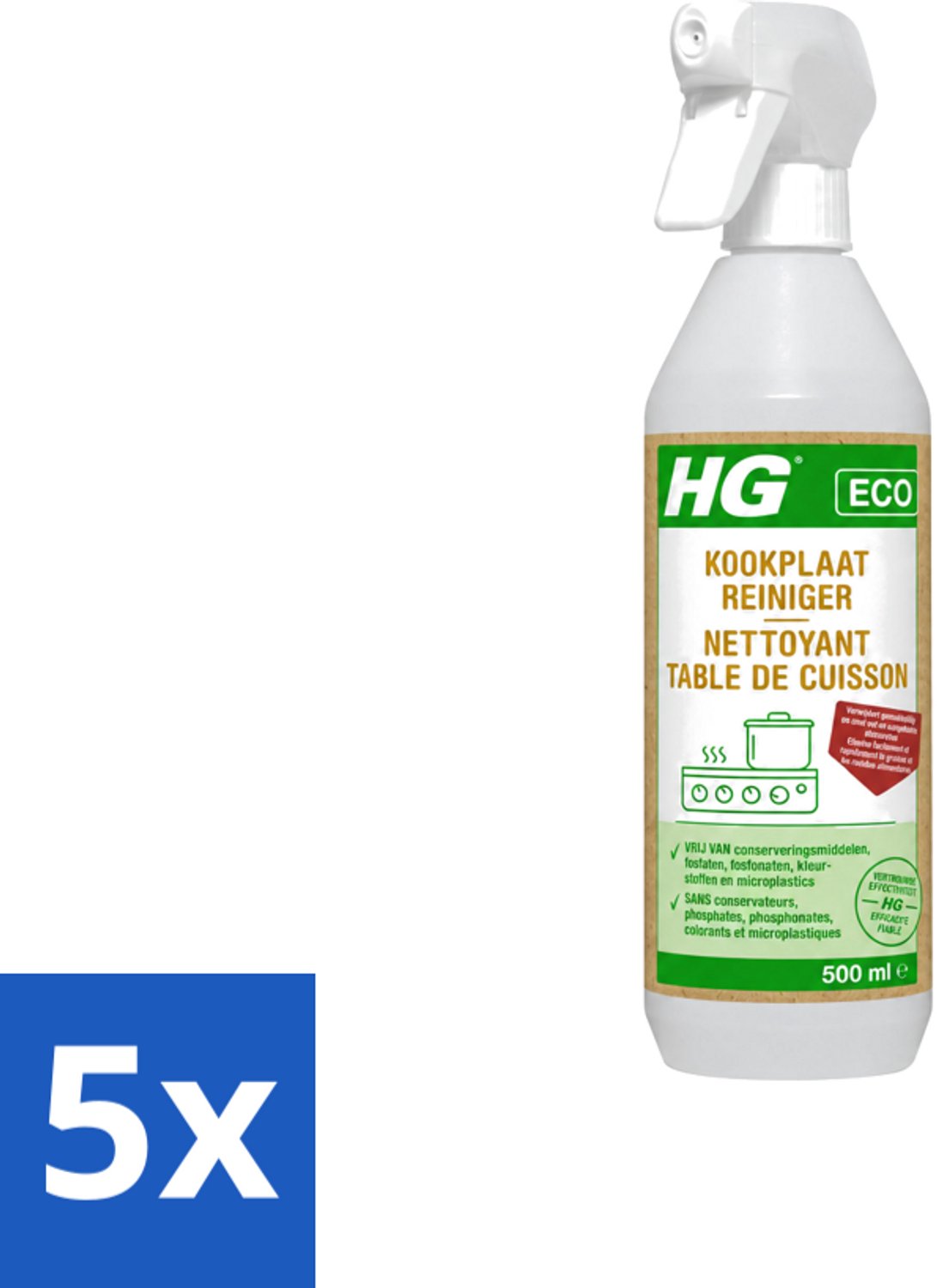 5 x HG ECO - Kookplaatreiniger - Verwijdert Gemakkelijk & Snel - Duurzaam & Ecologisch - 500 ml - Voordeelverpakking - 5 stuks