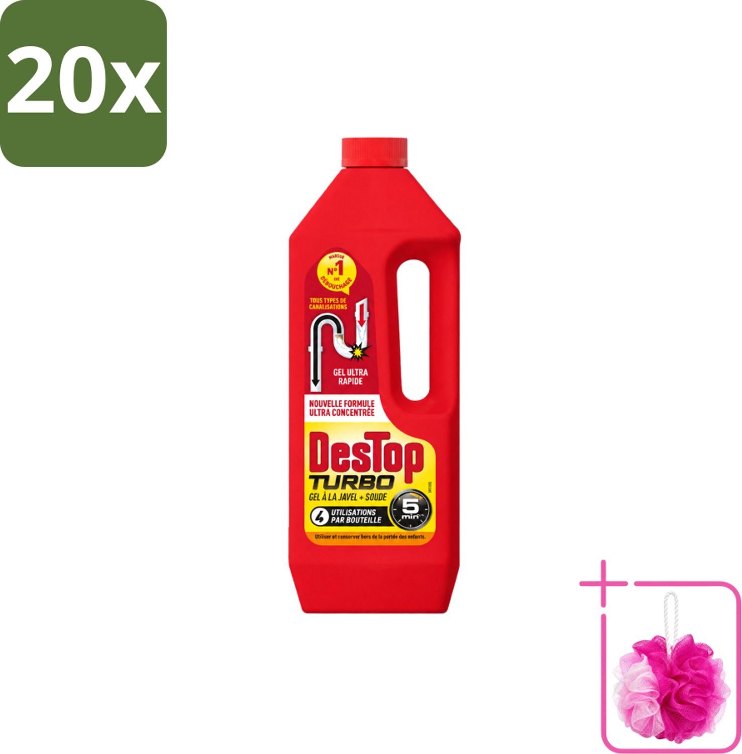 20 x Destop - Ontstopper - Turbo Gel - 1 L - Bulkverpakking - Ontstoppen - Douchemop - Afvoer