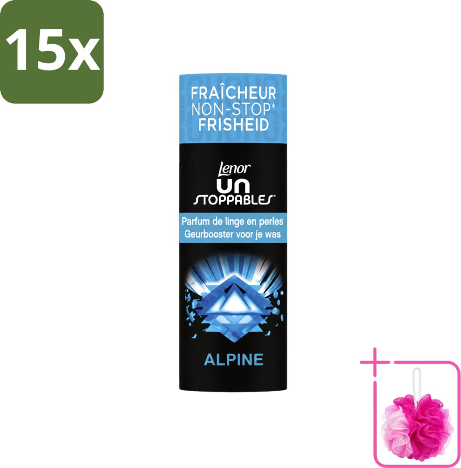 15 x Lenor Unstoppables – Geurbooster – Alpine – 19 Wasbeurten – 235 g - Bulkverpakking - Geurbooster wasgoed - Douchemop - Frisheid wasgoed