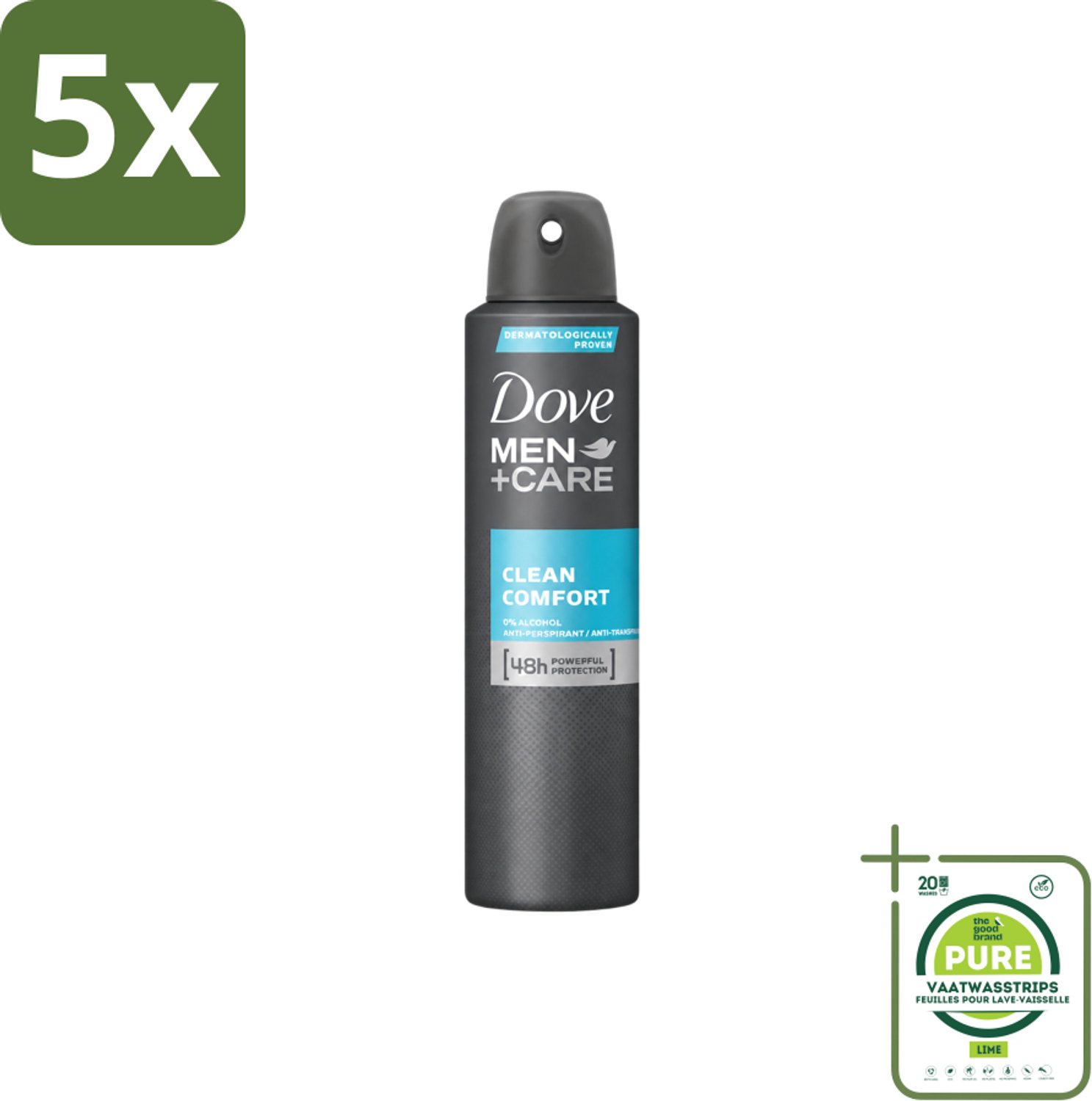 5 x Dove Men+Care – Deodorant Spray – Clean Comfort – 200 ml - Grootverpakking - Vaatwasstrips - Anti-transpirant Spray - Okselgeur - Frisse Geur - Schone Geur - Okselverzorging