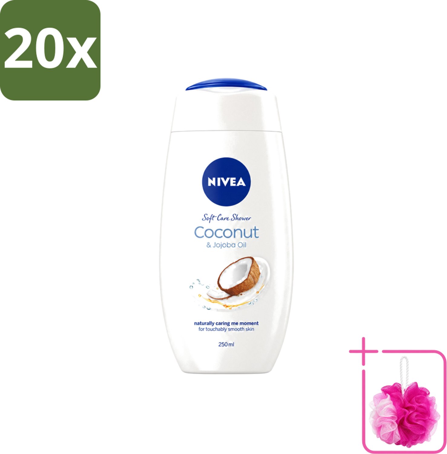 20 x Nivea - Huid Beschermende Douchecreme - Kokosnoot - 250 ml - Bulkverpakking - Douchecrème - Douchemop - Kokosnoot