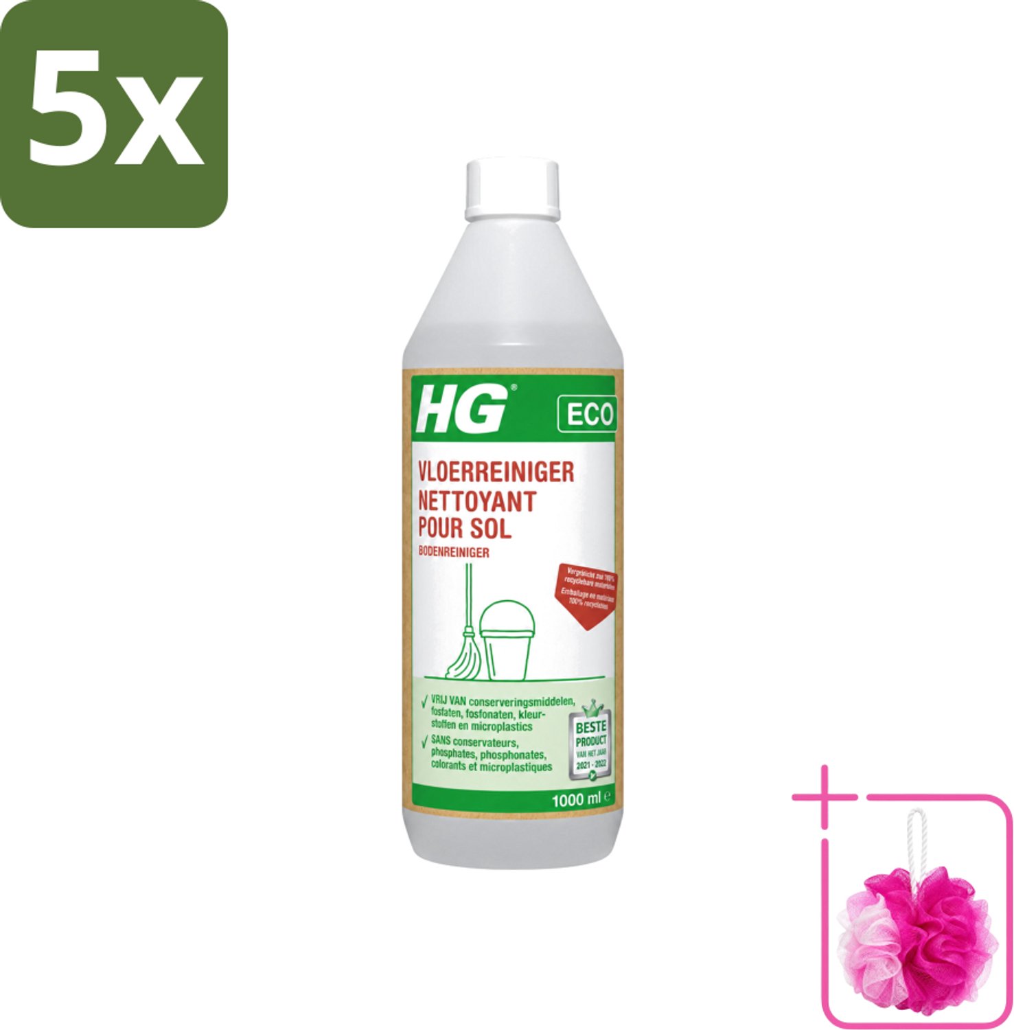 5 x HG - Eco Vloerreiniger - Milieuvriendelijke Reiniging - 1L - Bulkverpakking - Vloerreiniger - Douchemop - Milieuvriendelijke reiniger