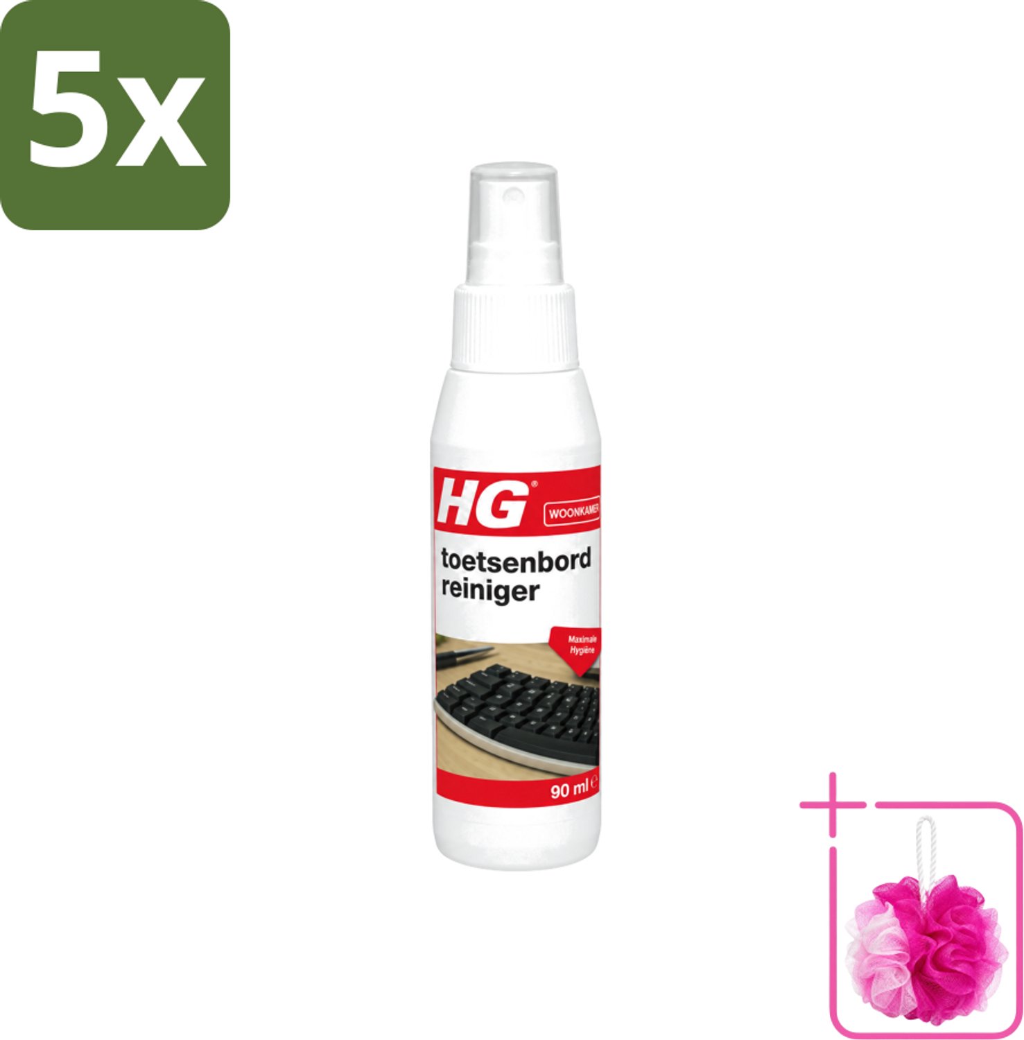 5 x HG - Toetsenbordreiniger - Maximale Hygiëne - Reinigt Snel & Effectief - 90 ml - Bulkverpakking - Toetsenbord reinigen - Douchemop - Toetsenbord reiniger