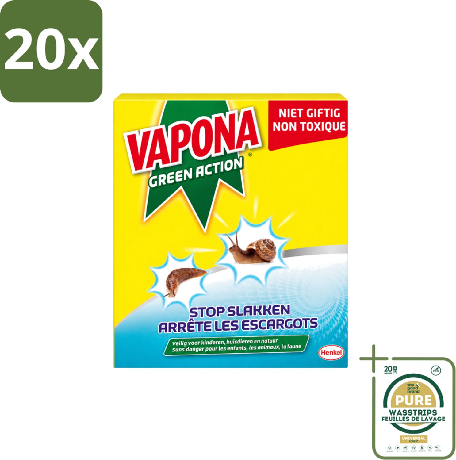 20 x Vapona - Slakkenkorrels - Green Action - Natuurlijk, Kind- & Diervriendelijk - 500g - Wasstrips - Anti-slakken Korrels - Slakken Bestrijding - Natuurlijke Slakkenbestrijding - Slakken Bescherming - Tuinbescherming