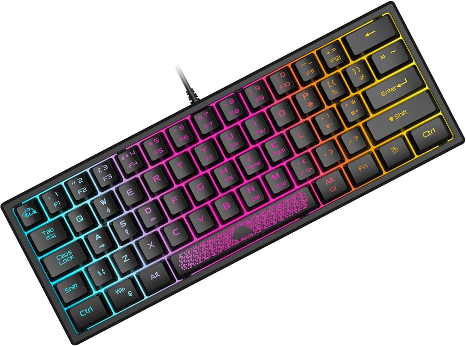 60% Gaming Keyboard, Wired Membraan Game Toetsenbord met Compact 62-Toetsen, Stille Semi-mechanisch Keycaps, Optisch Chroma RGB-Verlichting, Ultra-light, UK Layout, PC Laptop Computer Mac-Zwart