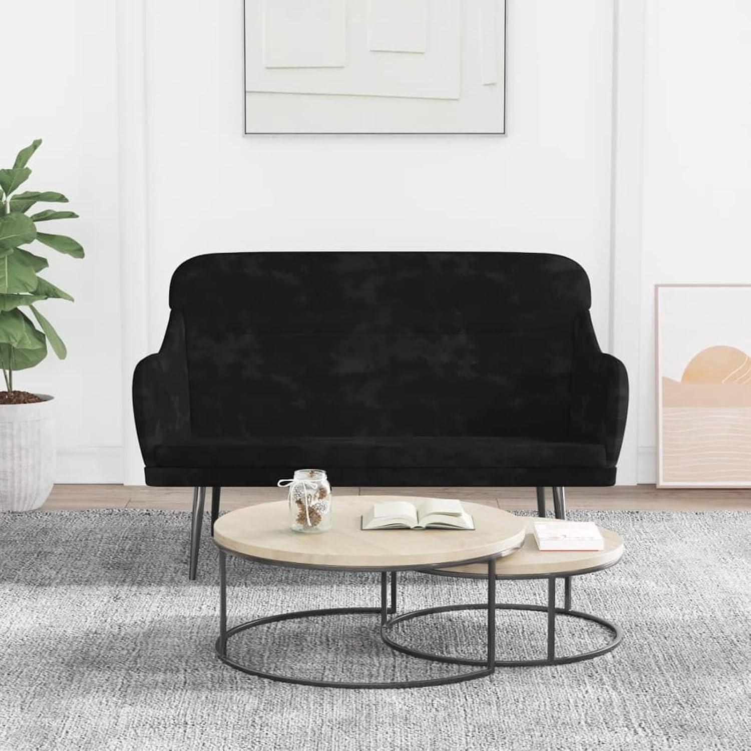 Zitbank met rugleuning, eetkamerbank, gestoffeerd, halbank, keukenbank, zwart, 110 x 76 x 80 cm, fluweel