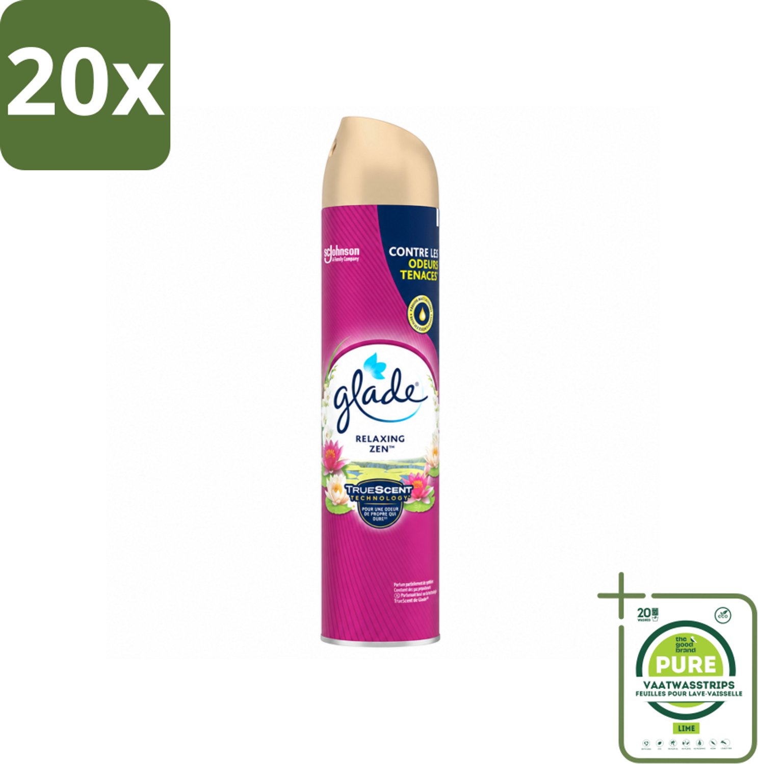 20 x Glade - Luchtverfrisser Spray - Relaxing Zen - 300 ml - Grootverpakking - Vaatwasstrips - Luchtverfrisser - Ontspanning - Geur - Frisheid - Essentiële Oliën